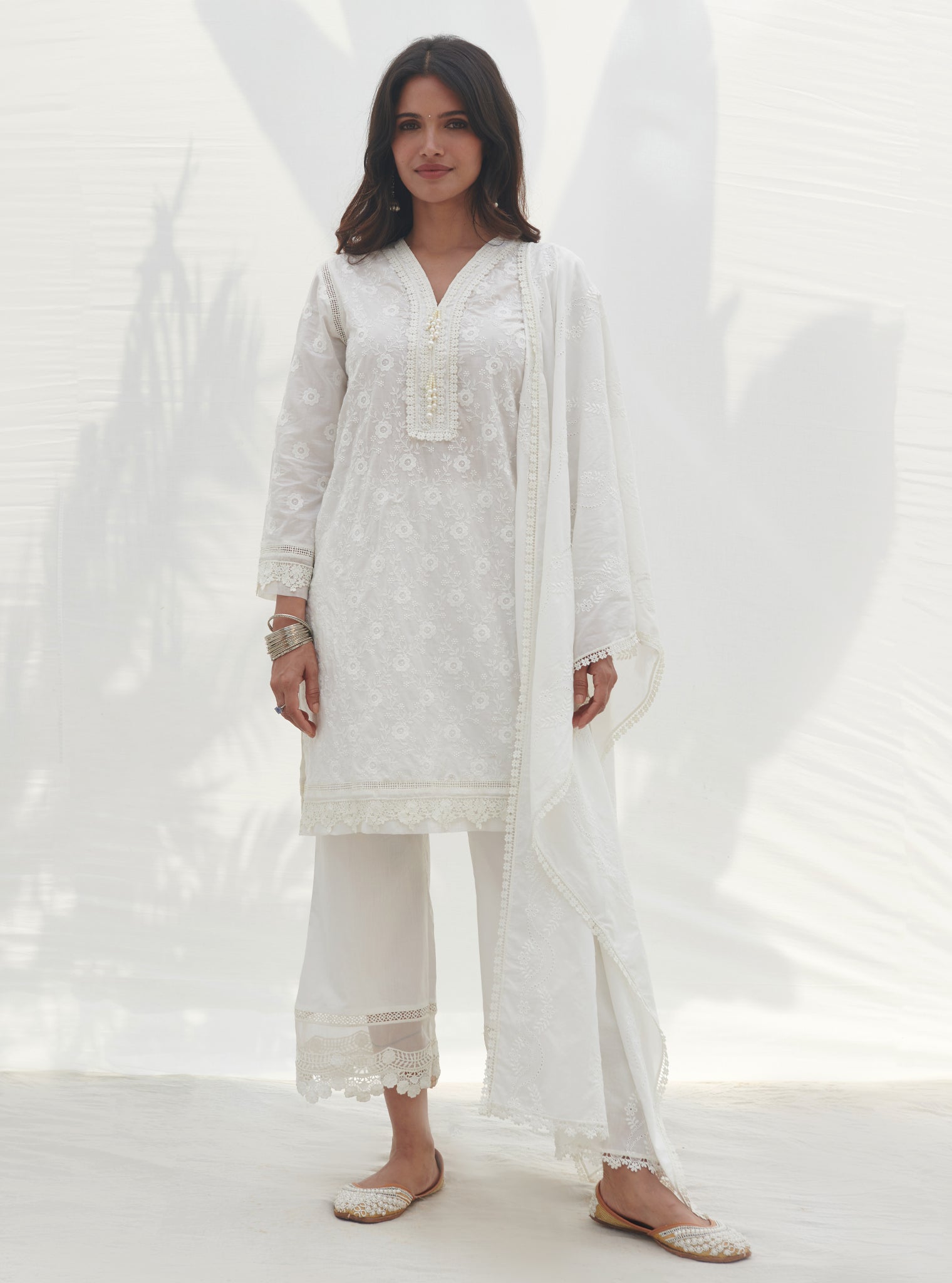 Mulmul Supima Cotton Anashi White Dupatta