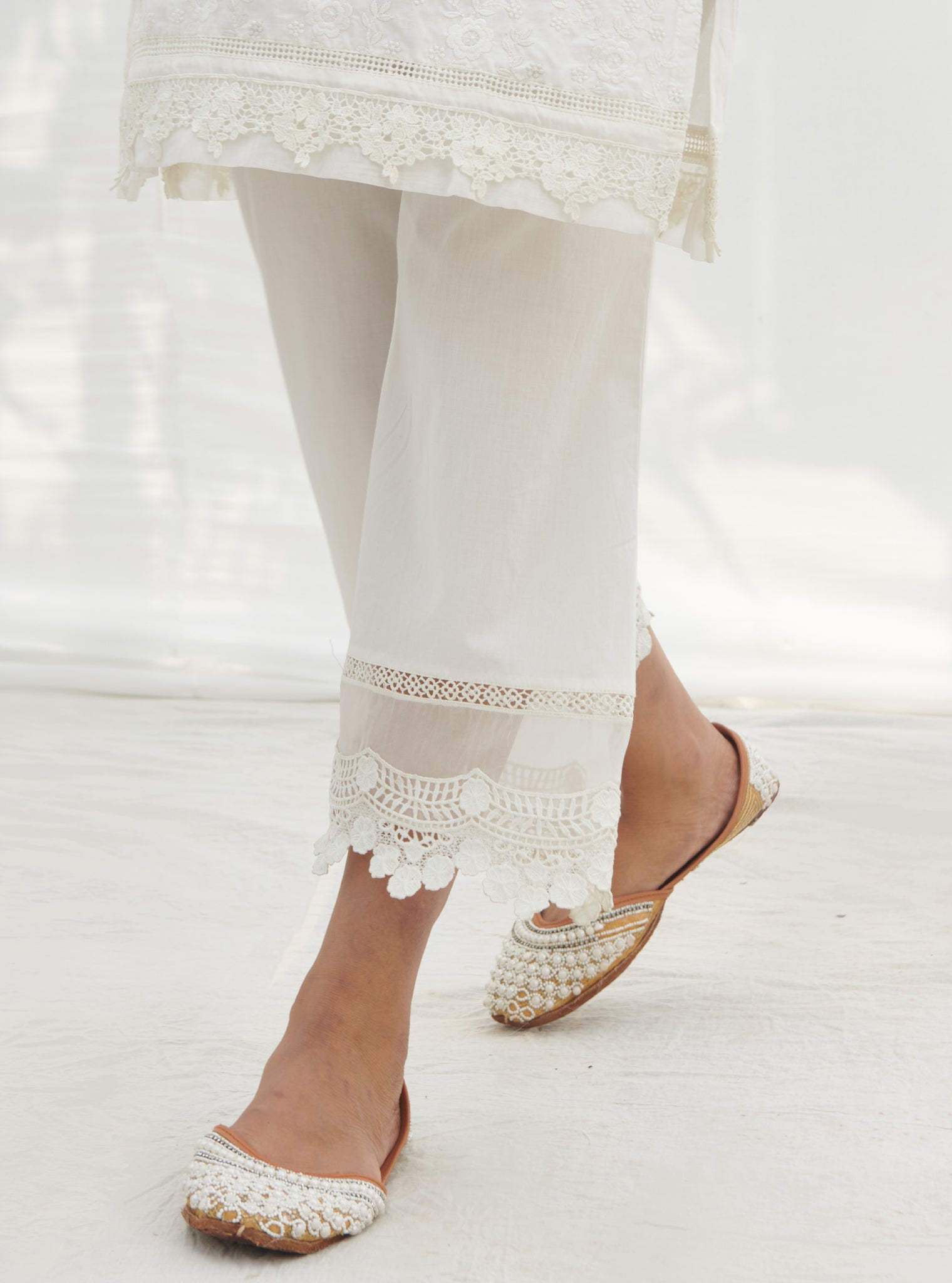 Mulmul Supima Cotton Codli White kurta