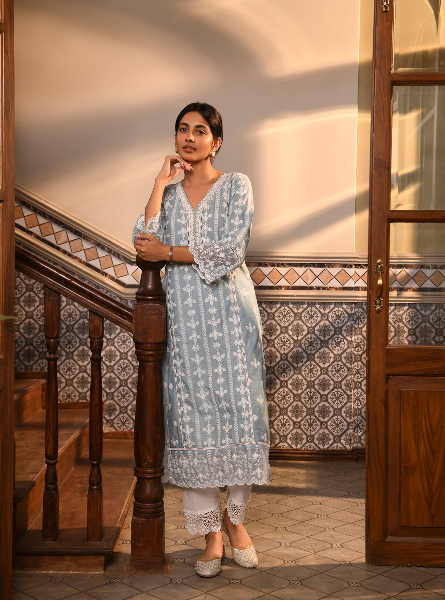 Mulmul Supima Cotton Arpina Blue Kurta