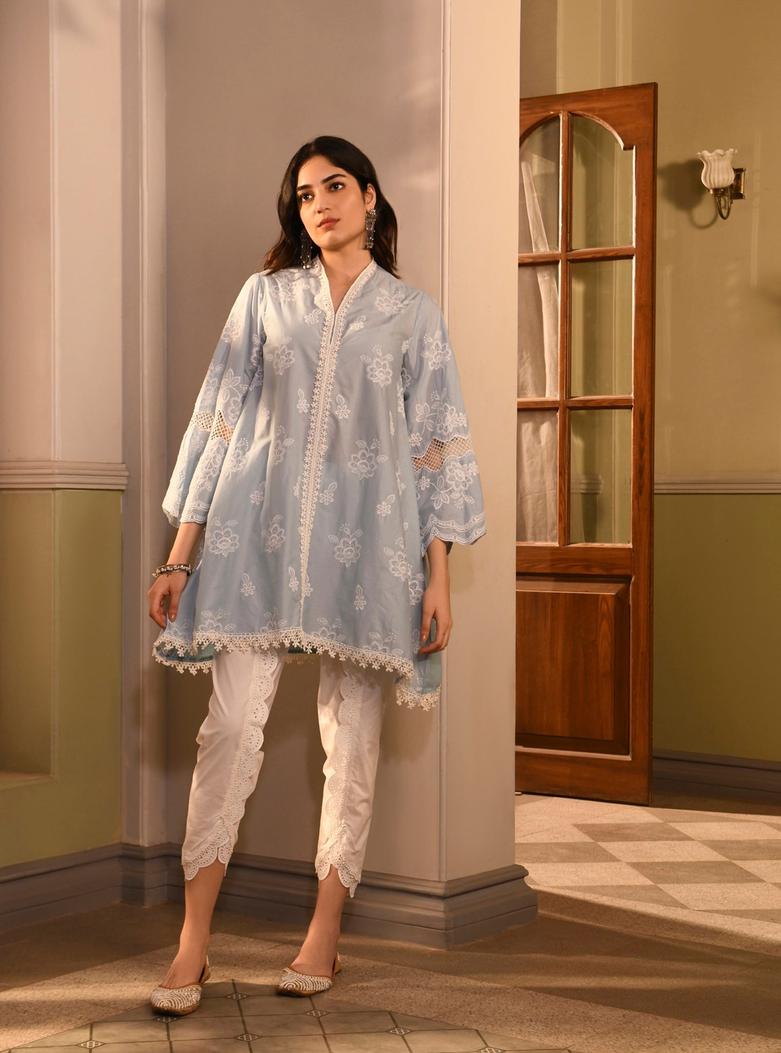 Mulmul Supima Cotton Azara Light Blue Kurta