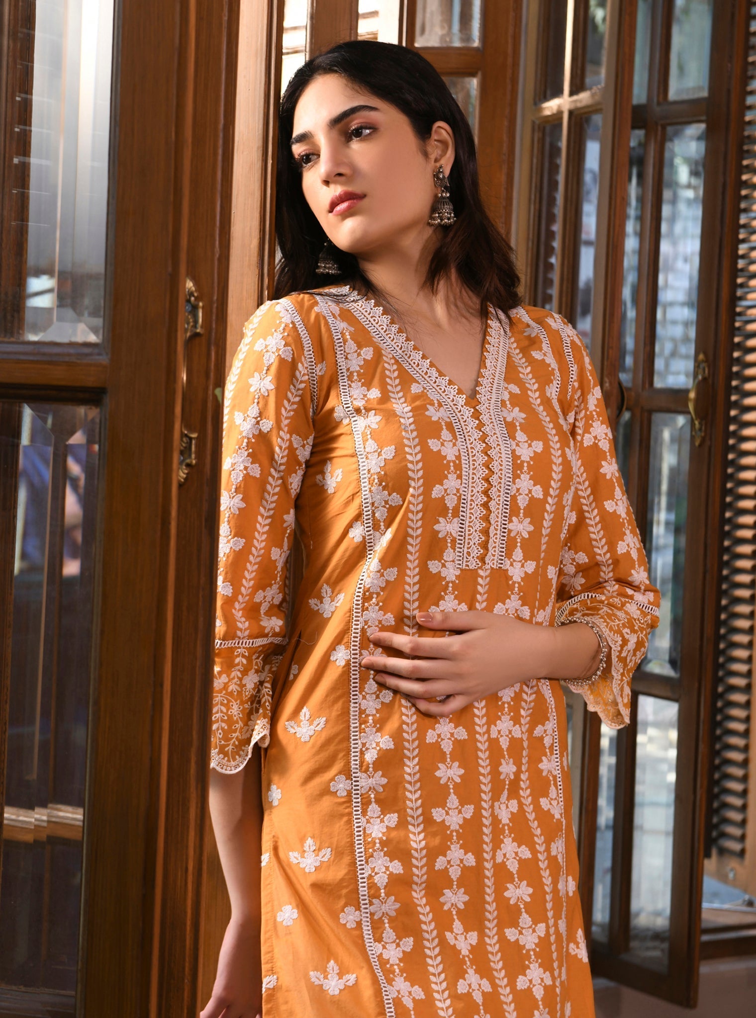 Mulmul Supima Cotton Arpina Orange Kurta