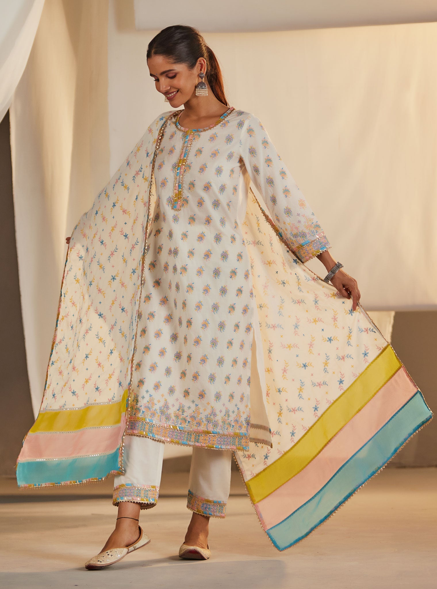 Denise Supima Cotton Off White Kurta Set