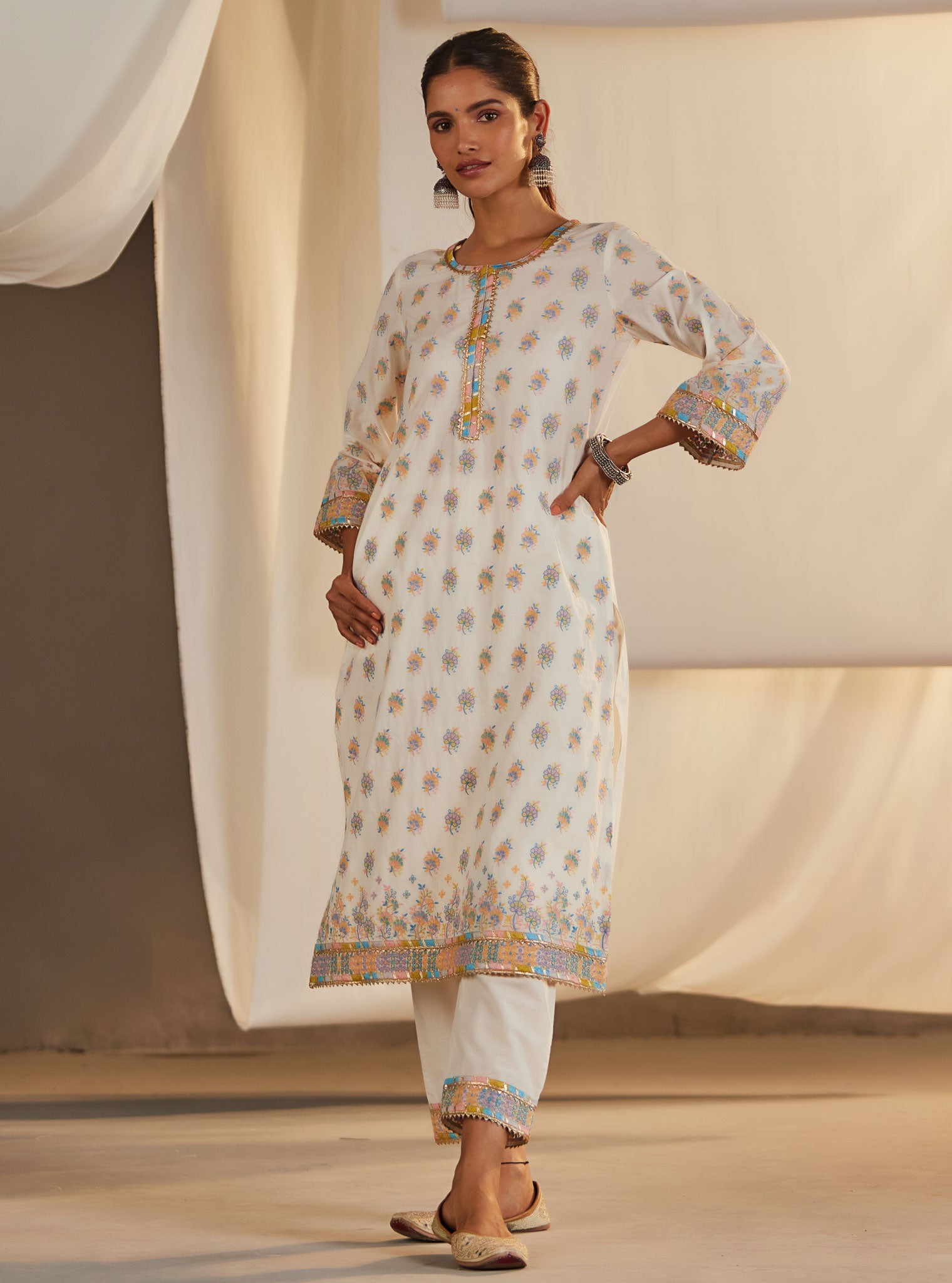 Denise Supima Cotton Off White Kurta Set
