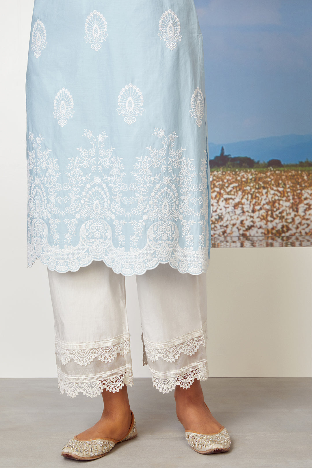 Dreamscape Supima Cotton Light Blue Kurta with Palazzo Set