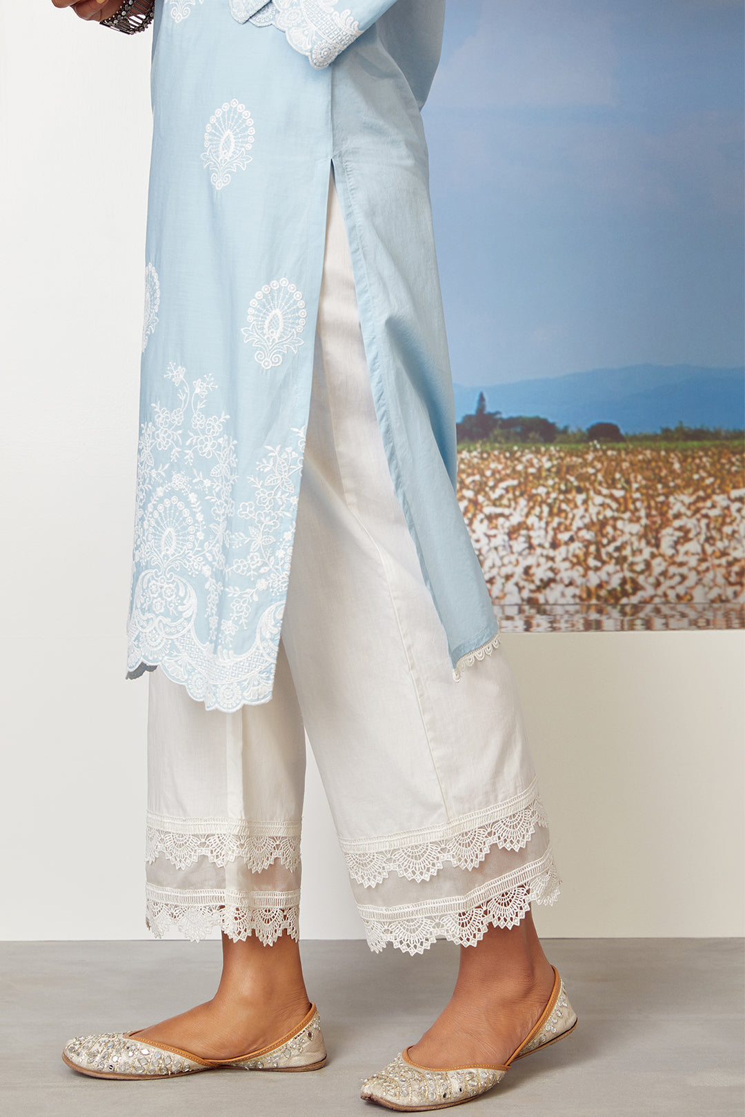 Dreamscape Supima Cotton Light Blue Kurta with Palazzo Set