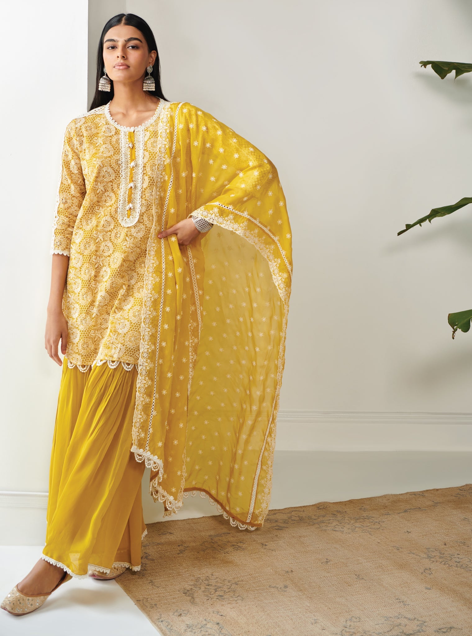 Demi Organza Yellow Kurta with Garara Set