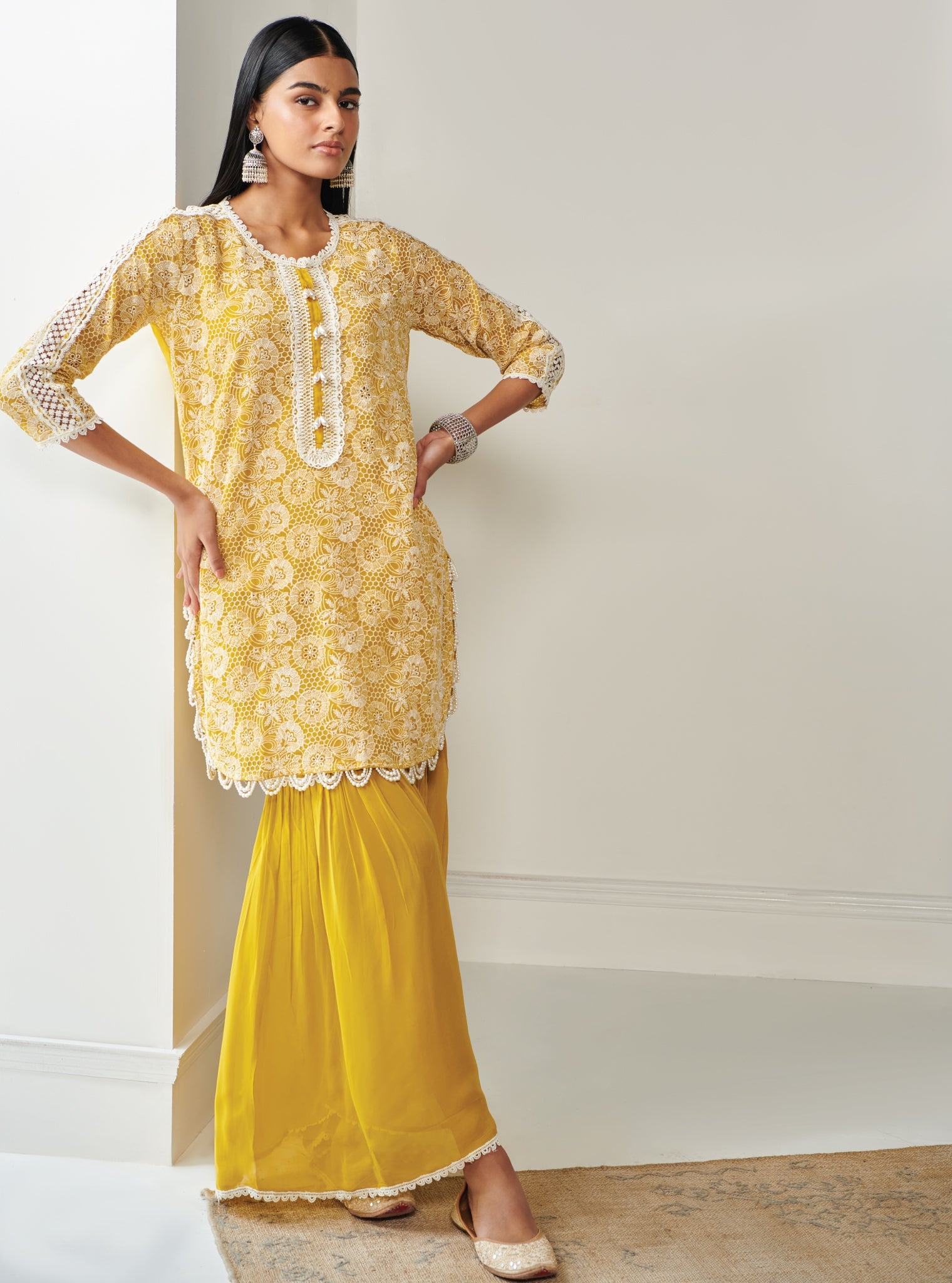 Demi Organza Yellow Kurta with Garara Set