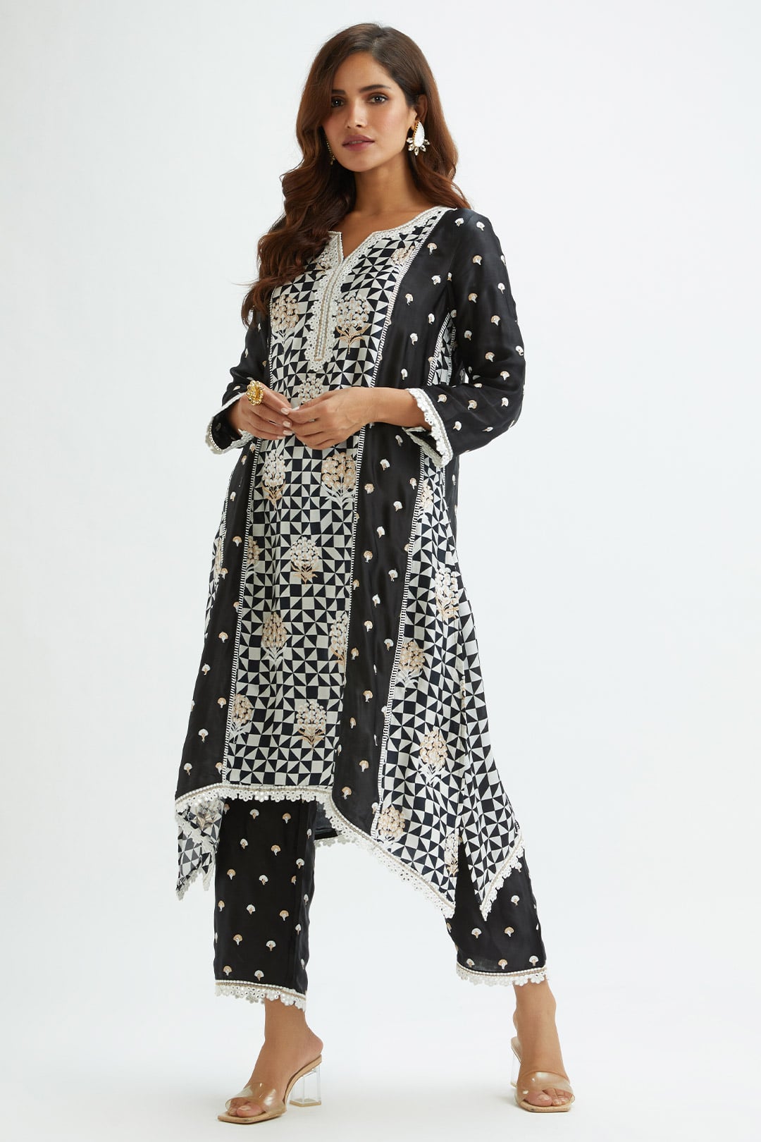 Derby Cupro Silk Black Kurta Set