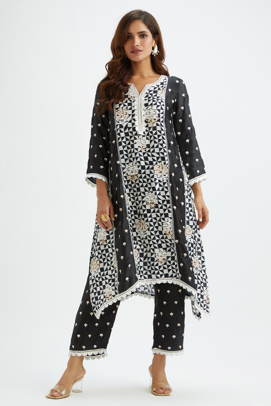 Derby Cupro Silk Black Kurta Set