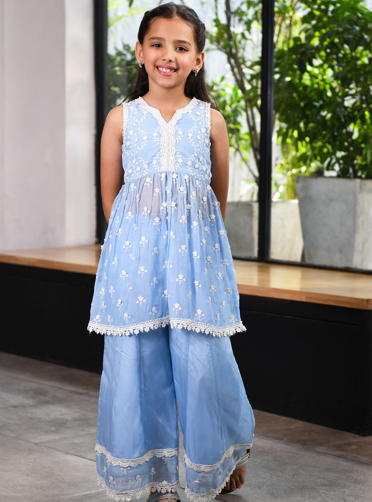 Destiny Organza Blue Kurta with Sharara Set