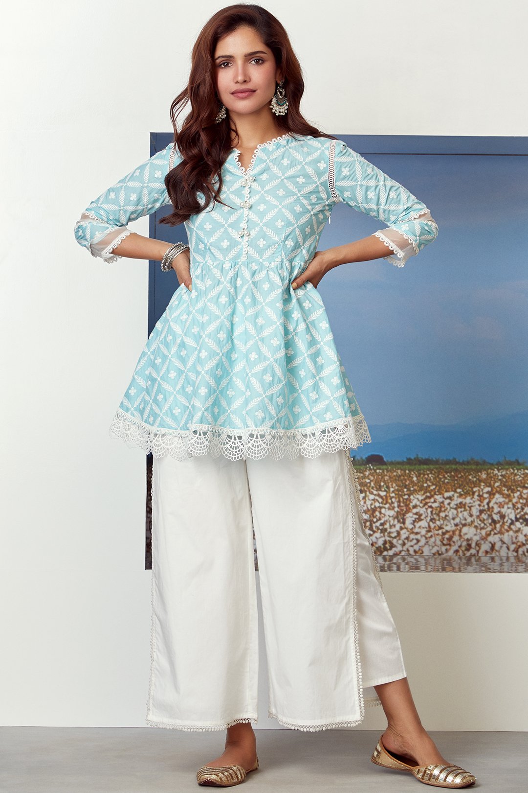 Dew Drop Supima Cotton Turquoise Kurta Set