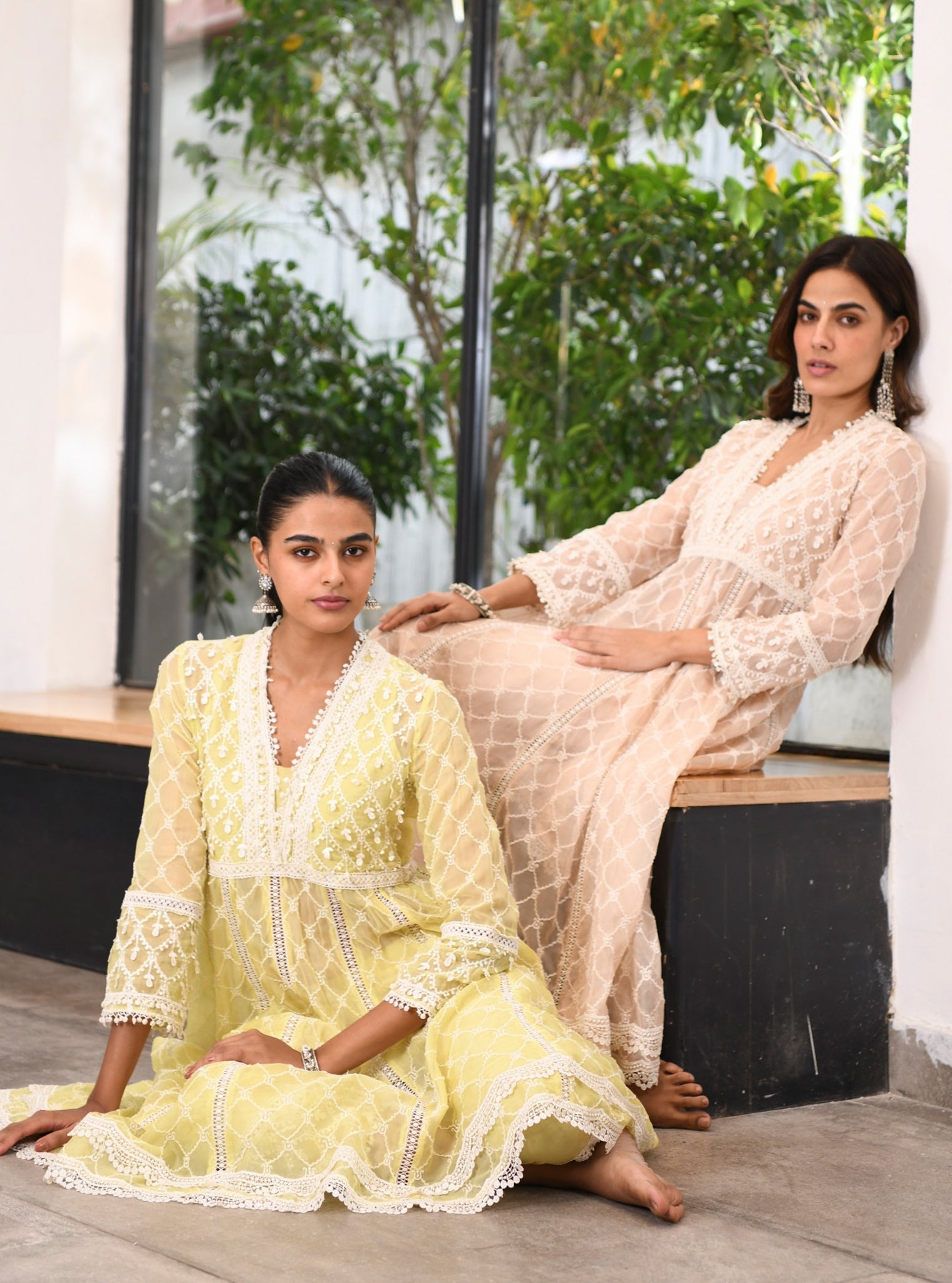 Dori Organza Beige Anarkali Kurta Set