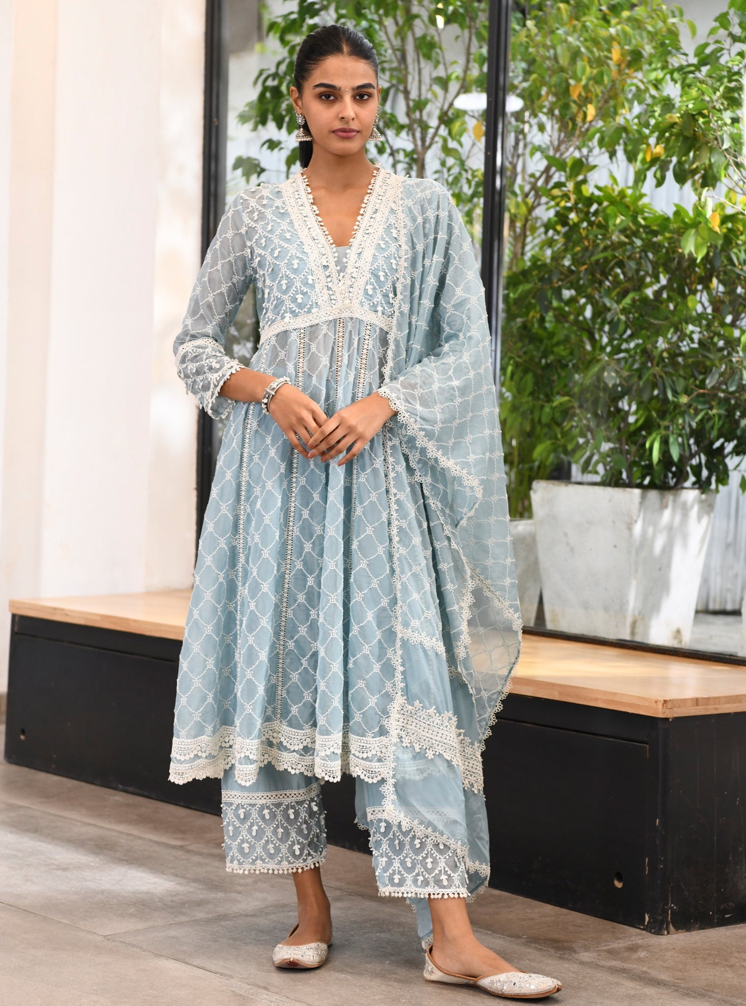 Dori Organza Blue Anarkali Kurta Set