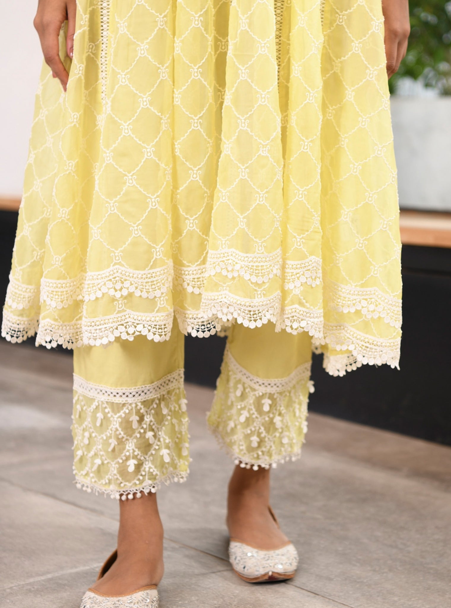 Dori Organza Lime Anarkali Kurta Set