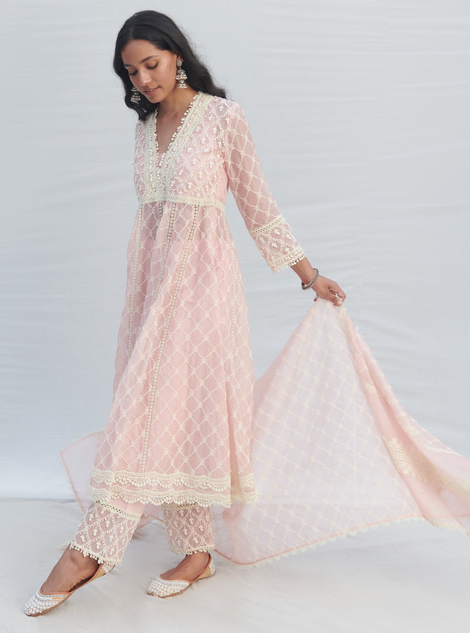 Dori Organza Pink Anarkali Kurta Set