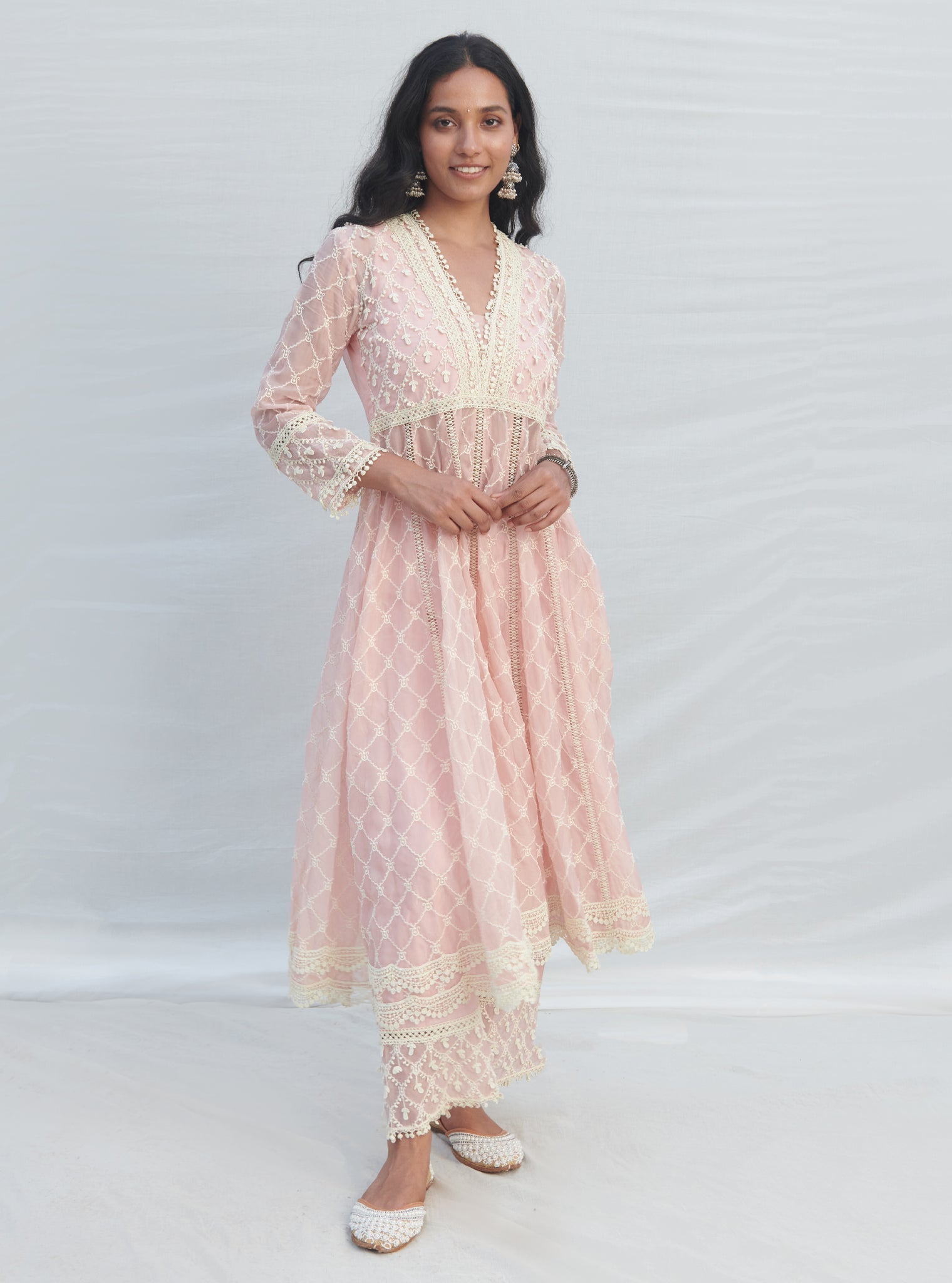 Dori Organza Pink Anarkali Kurta Set