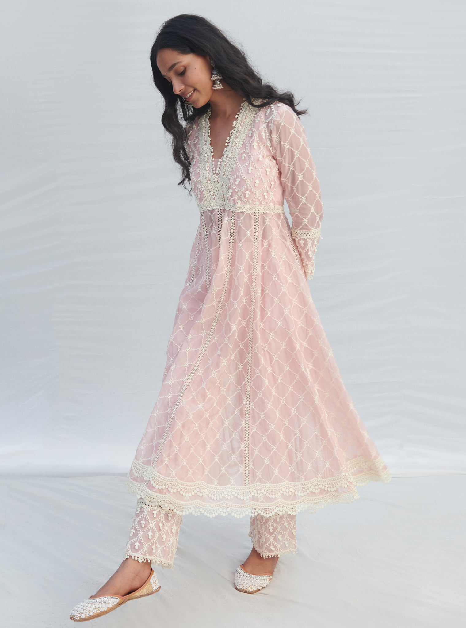 Dori Organza Pink Anarkali Kurta Set