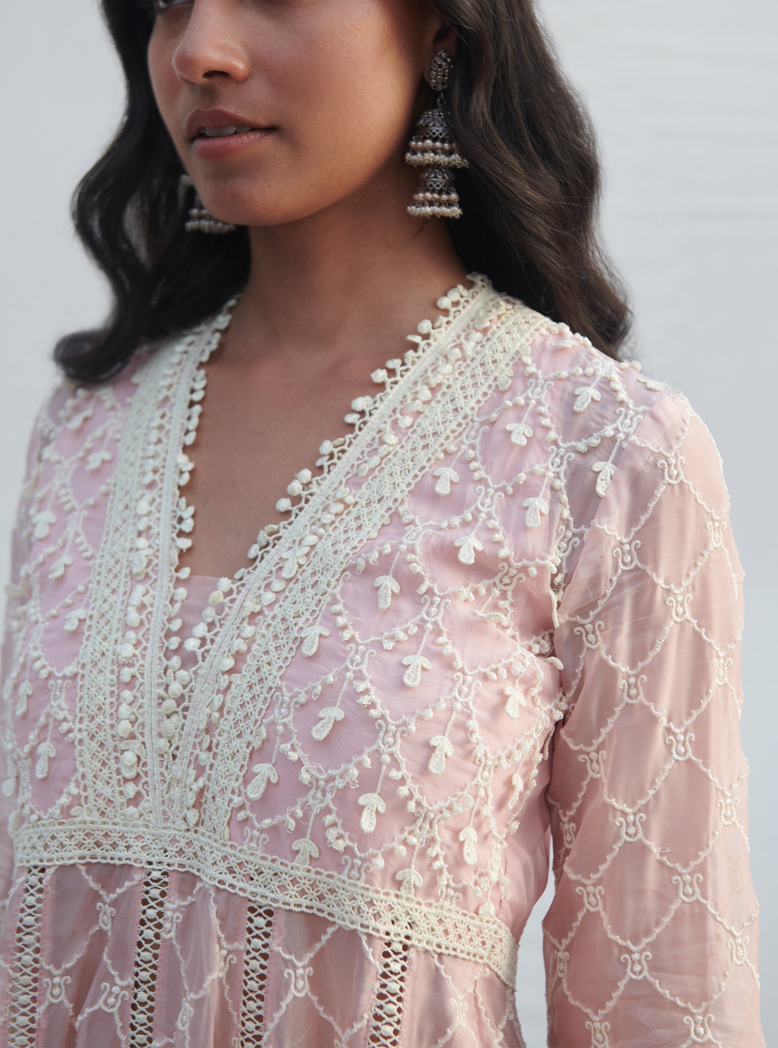 Dori Organza Pink Anarkali Kurta Set