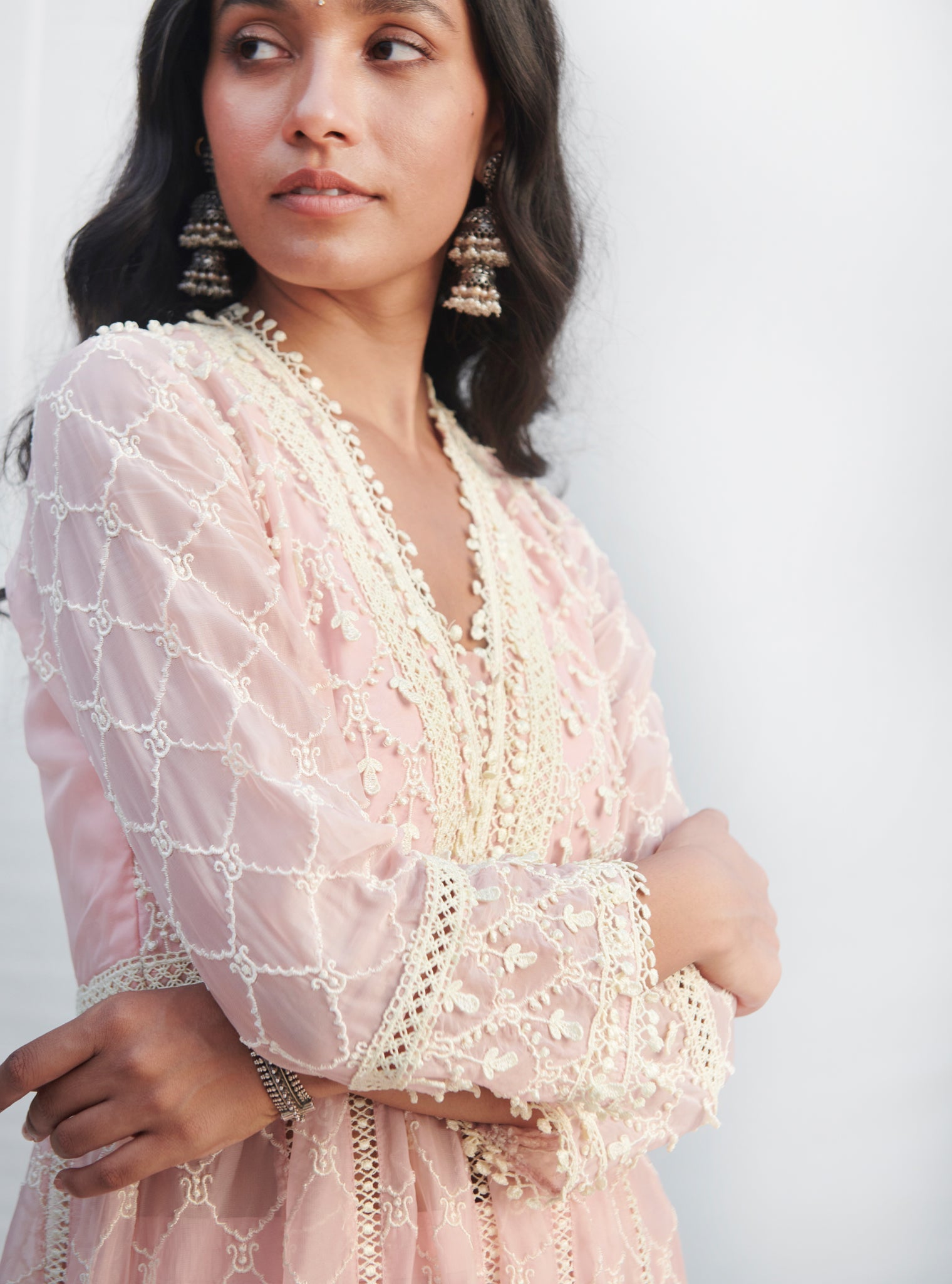 Dori Organza Pink Anarkali Kurta Set