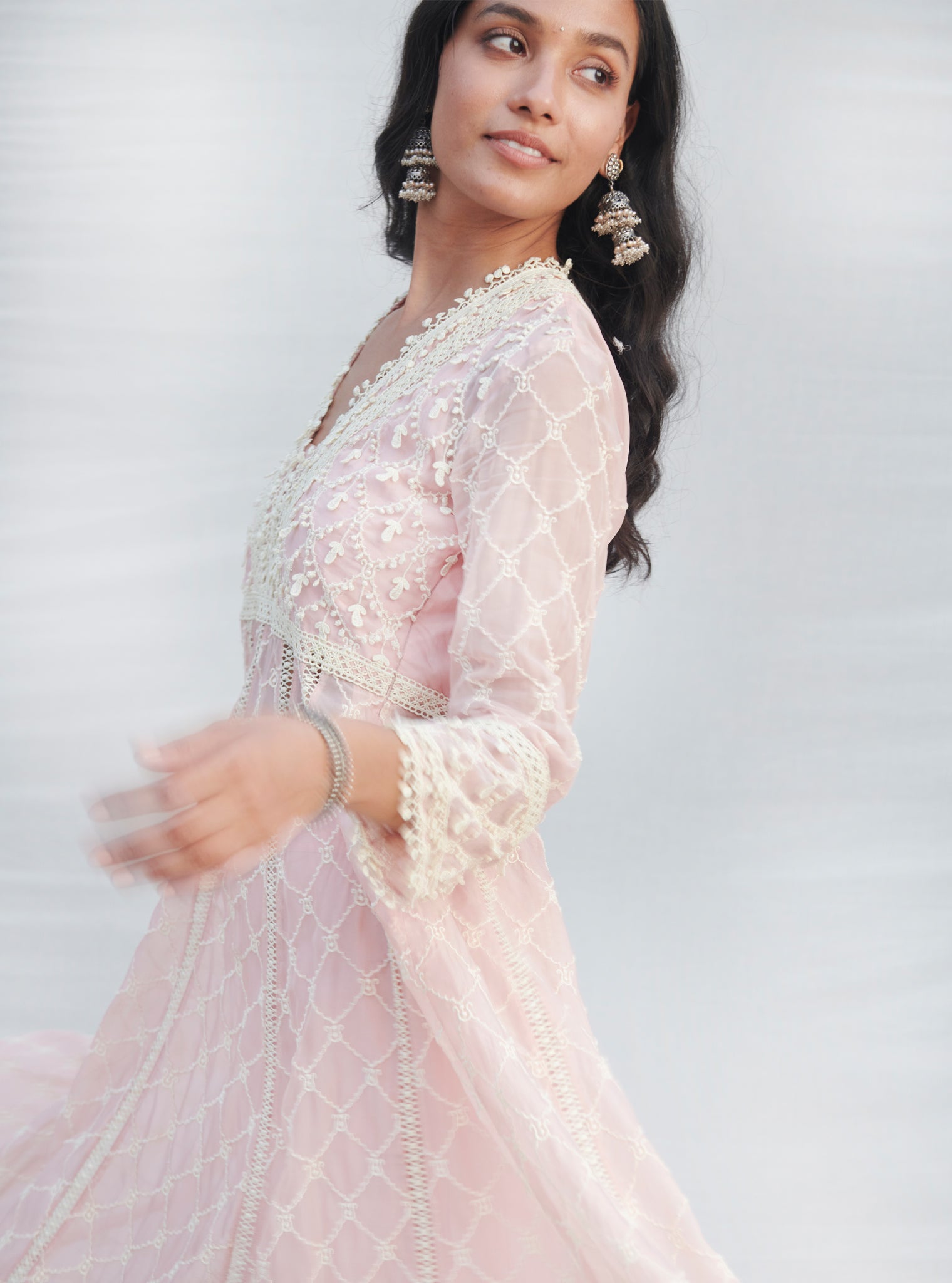 Dori Organza Pink Anarkali Kurta Set