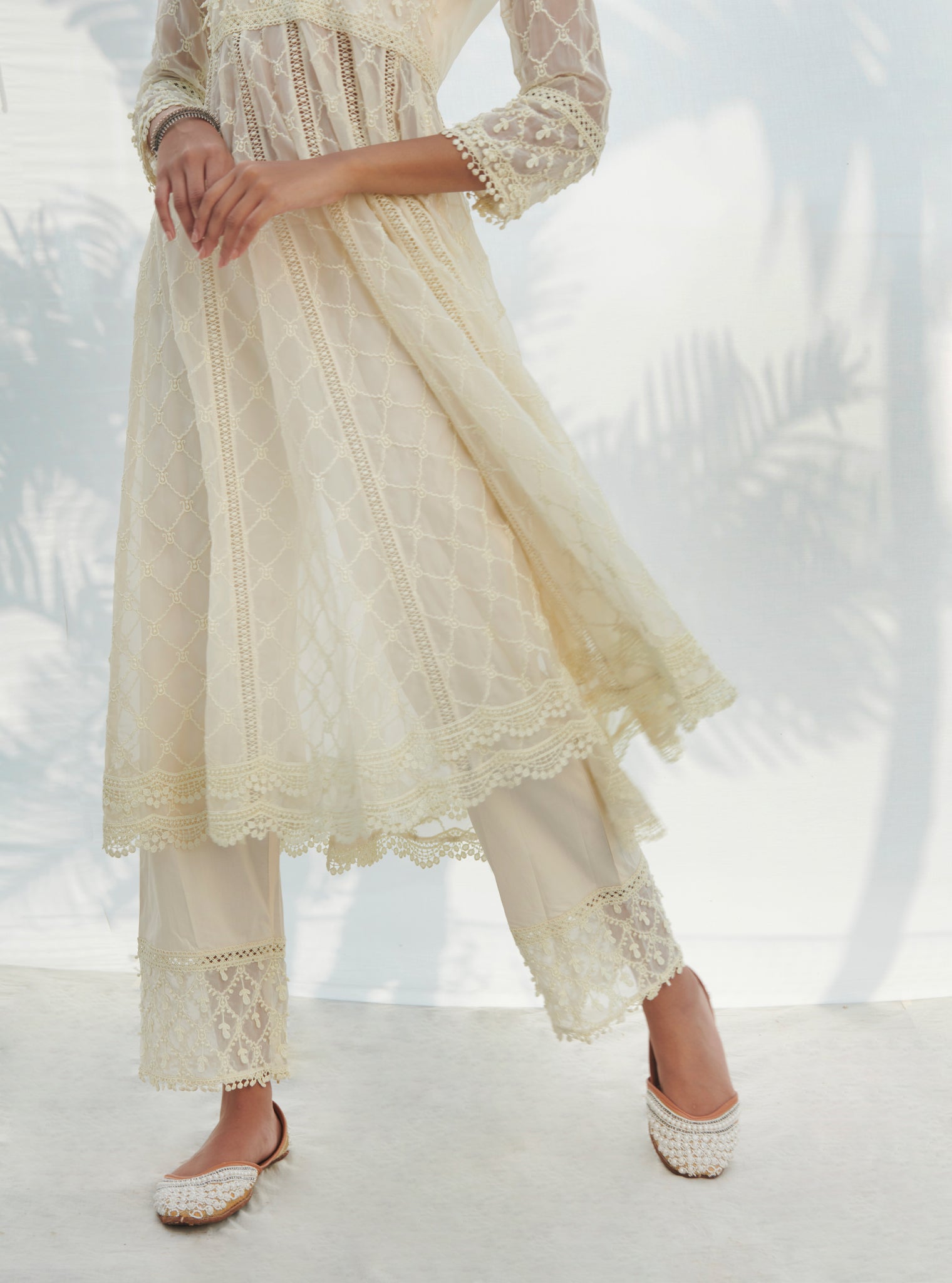 Dori Organza White Anarkali Kurta Set