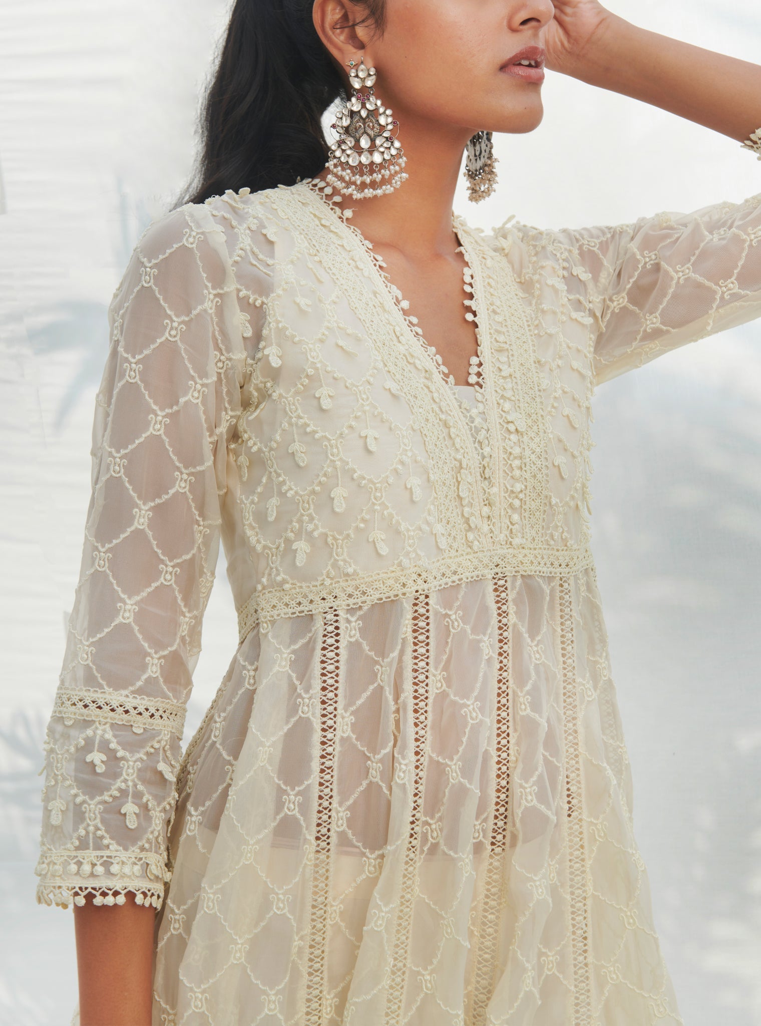 Dori Organza White Anarkali Kurta Set