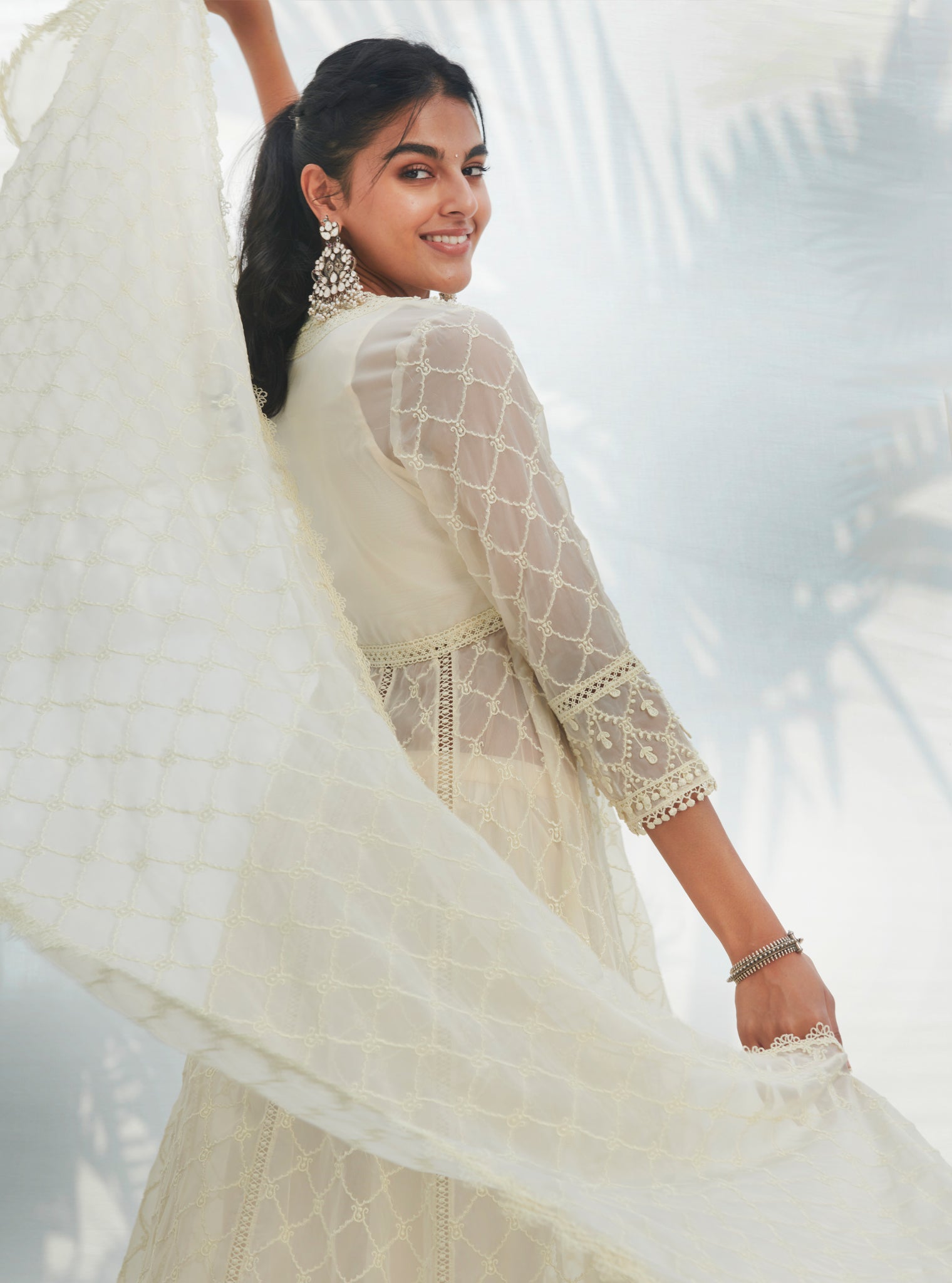 Dori Organza White Anarkali Kurta Set