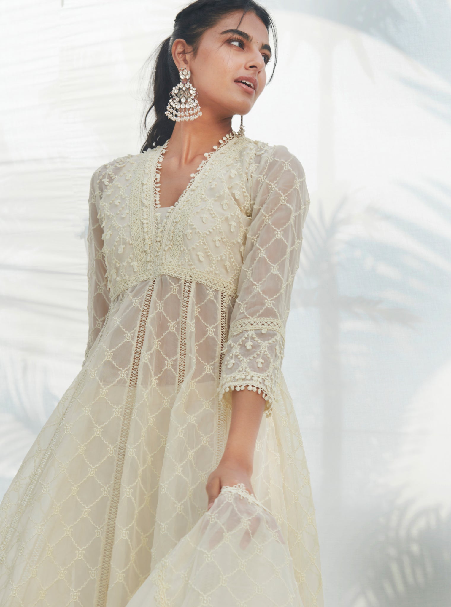 Dori Organza White Anarkali Kurta Set