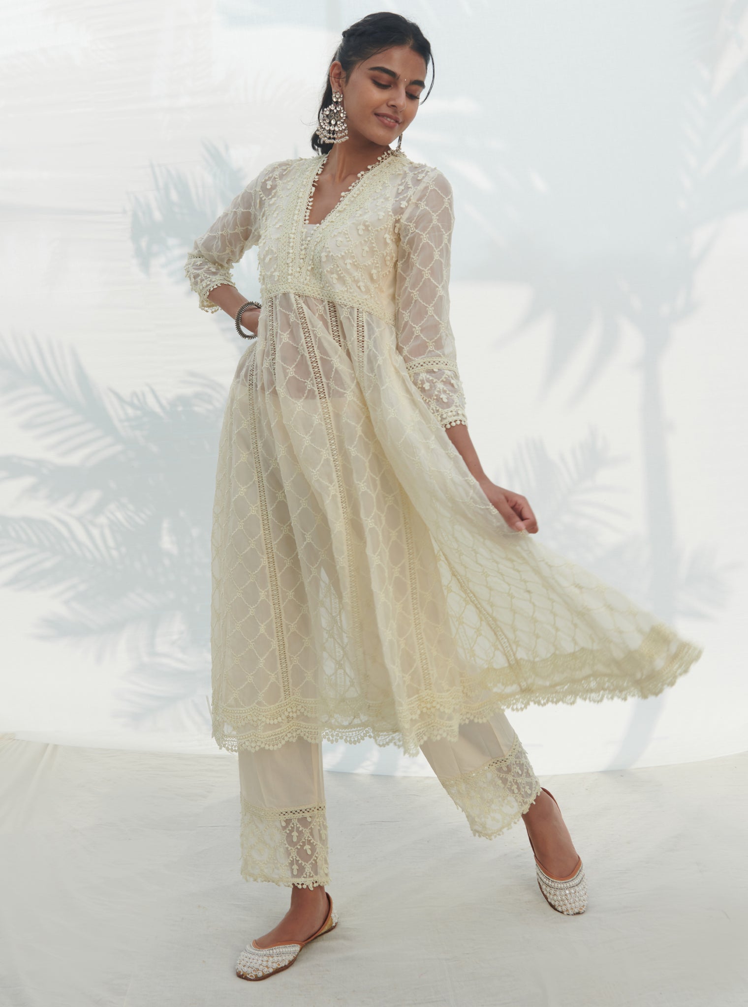 Dori Organza White Anarkali Kurta Set