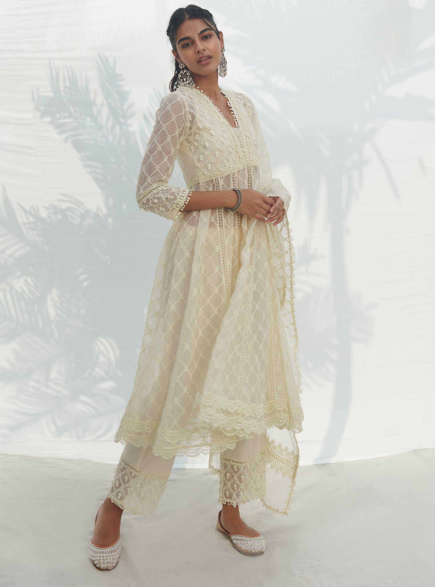 Dori Organza White Anarkali Kurta Set
