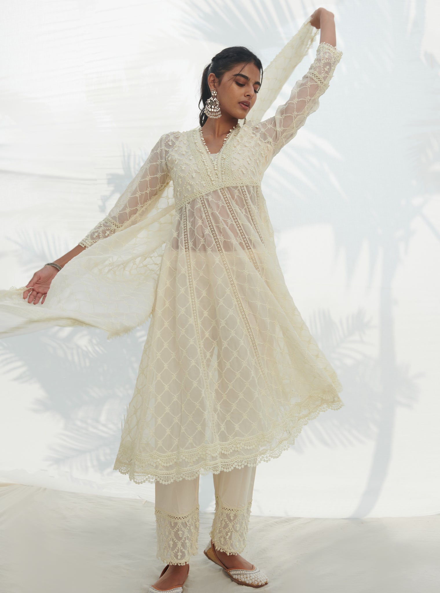 Dori Organza White Anarkali Kurta Set
