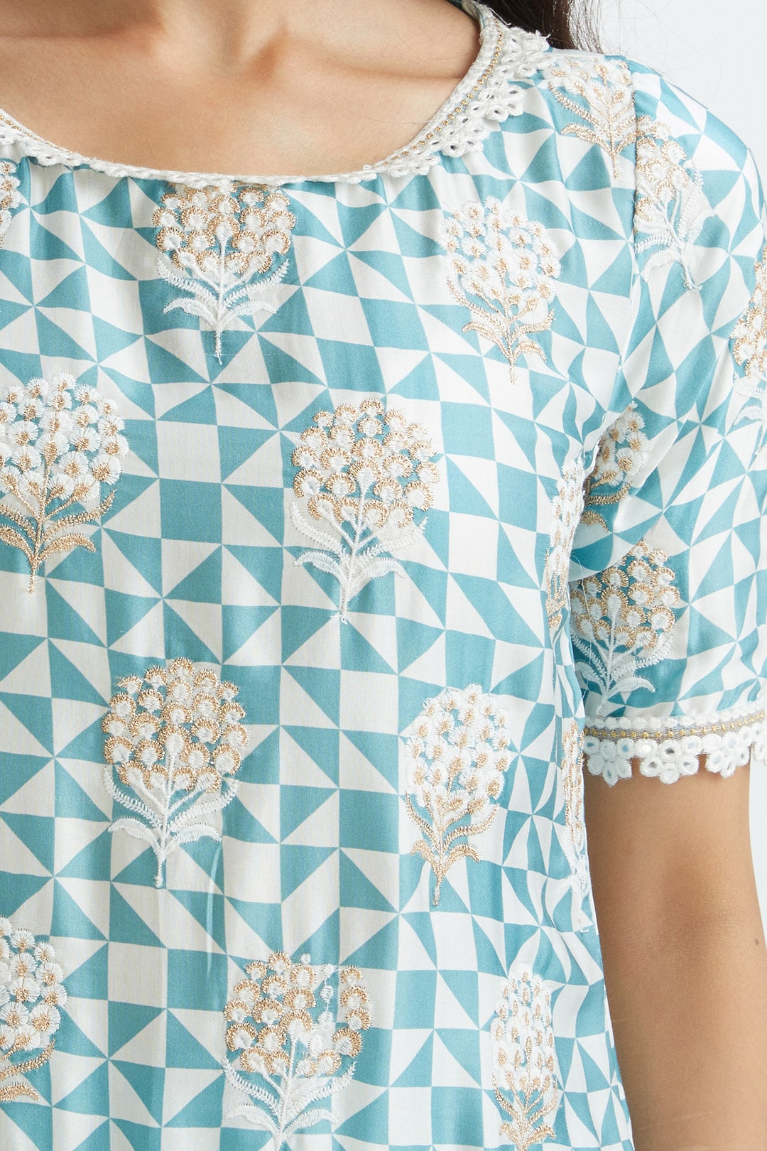 Dover Cupro Silk Teal Kurta Set