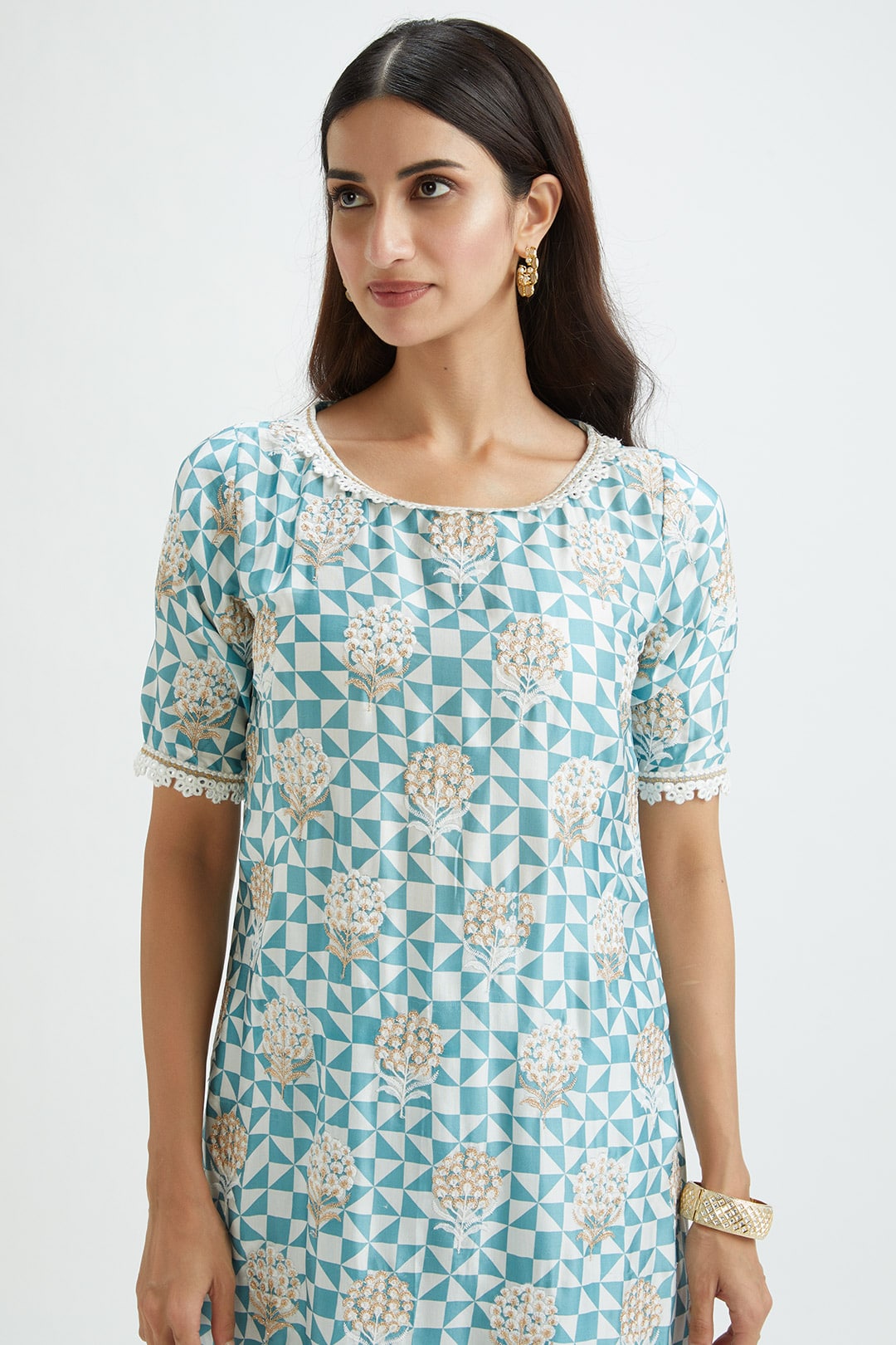 Dover Cupro Silk Teal Kurta Set