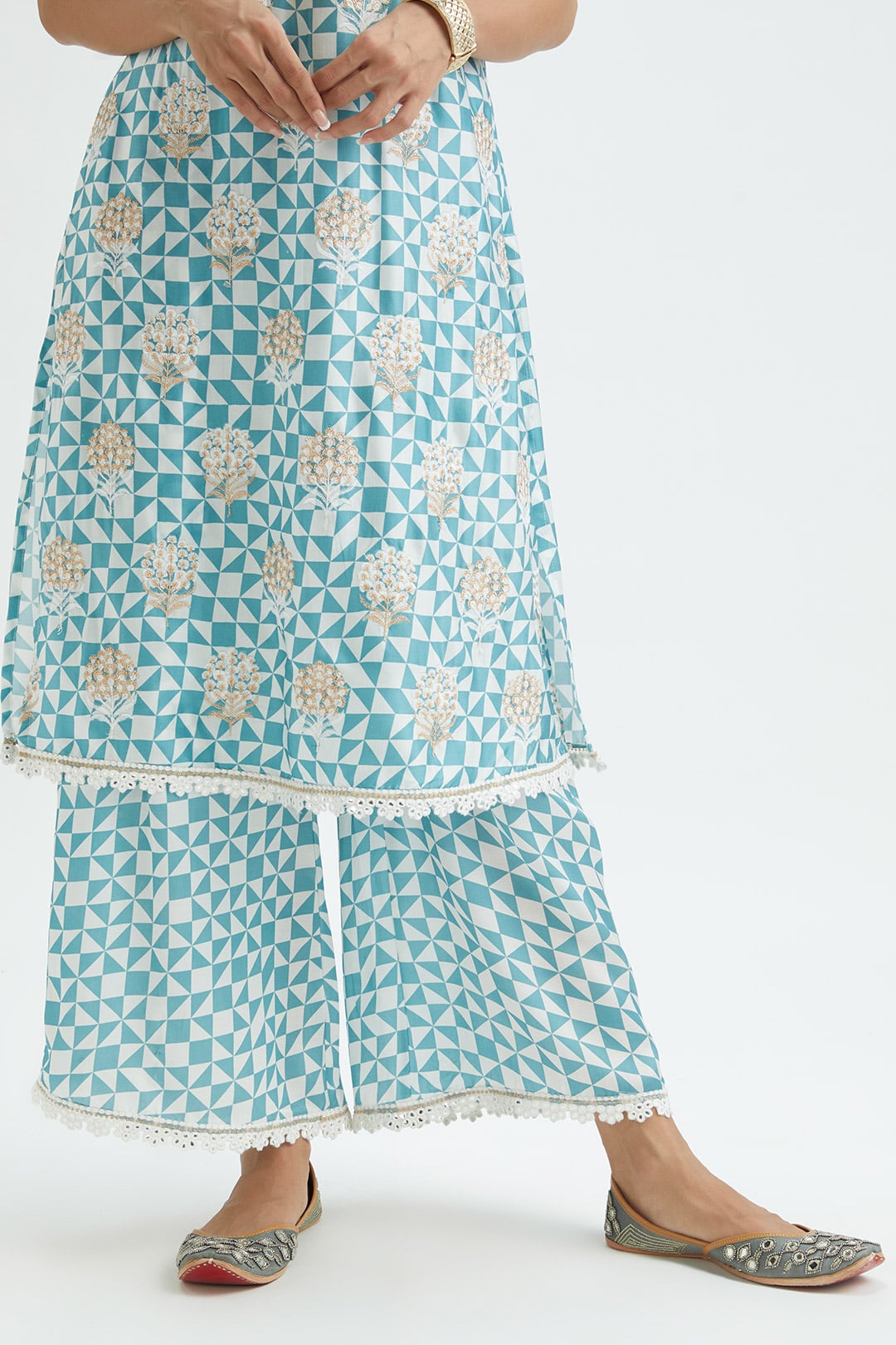 Dover Cupro Silk Teal Kurta Set