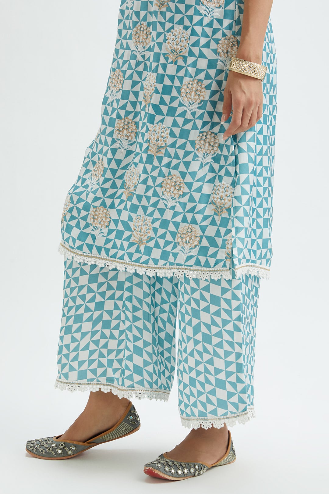 Dover Cupro Silk Teal Kurta Set