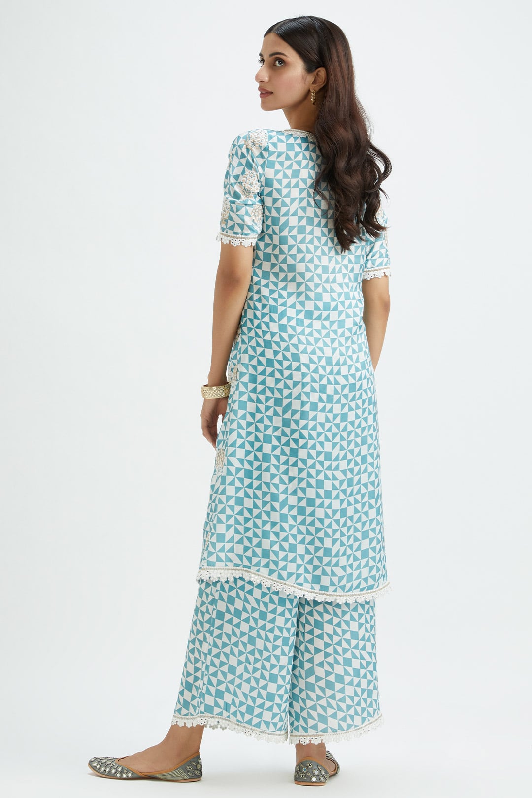 Dover Cupro Silk Teal Kurta Set