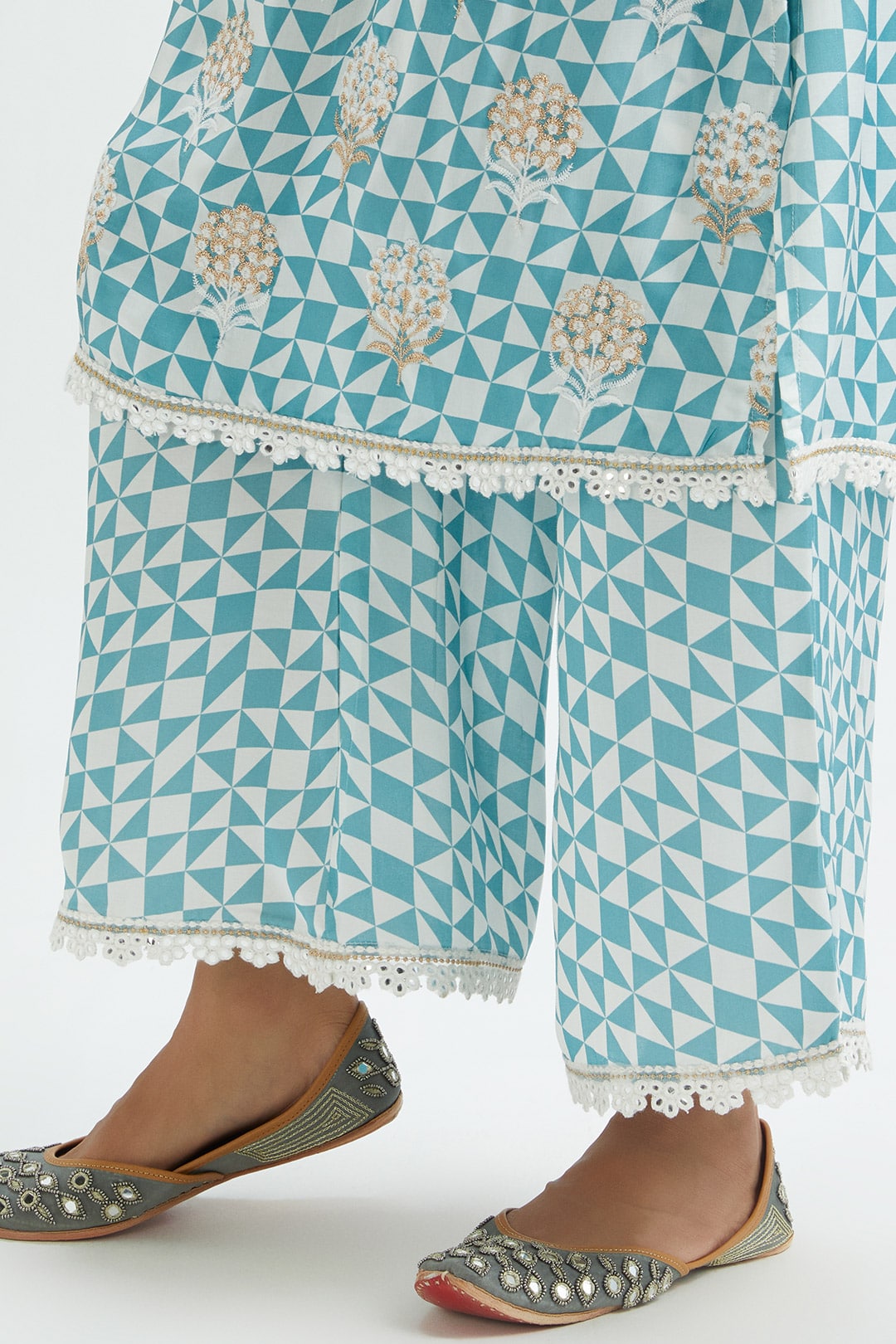 Dover Cupro Silk Teal Kurta Set