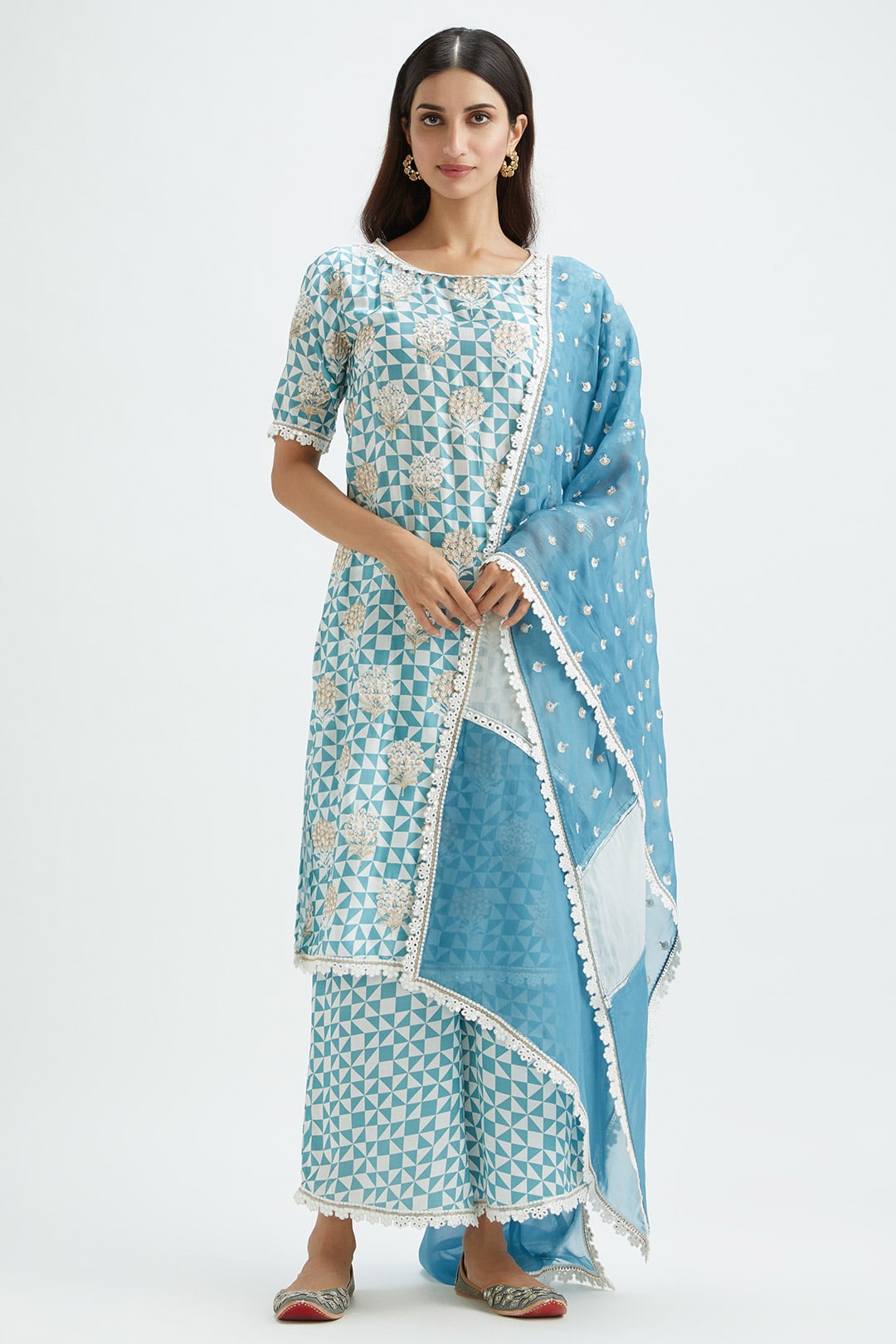 Dover Cupro Silk Teal Kurta Set