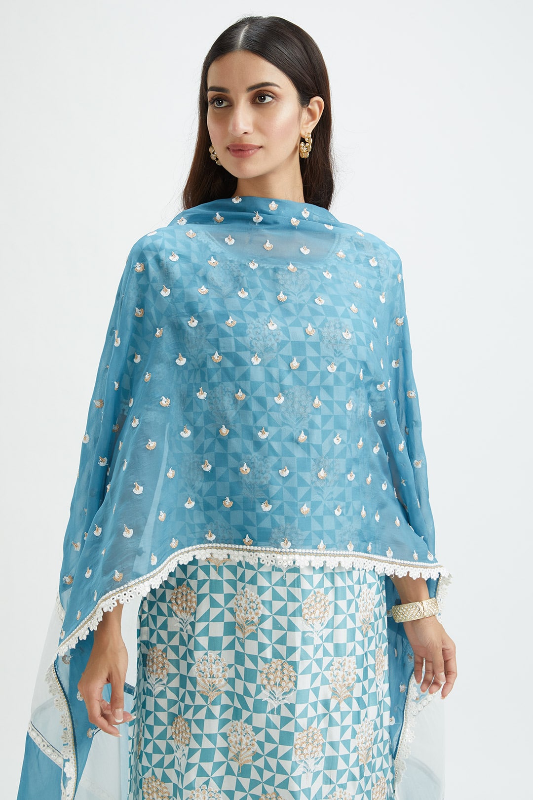 Dover Cupro Silk Teal Kurta Set