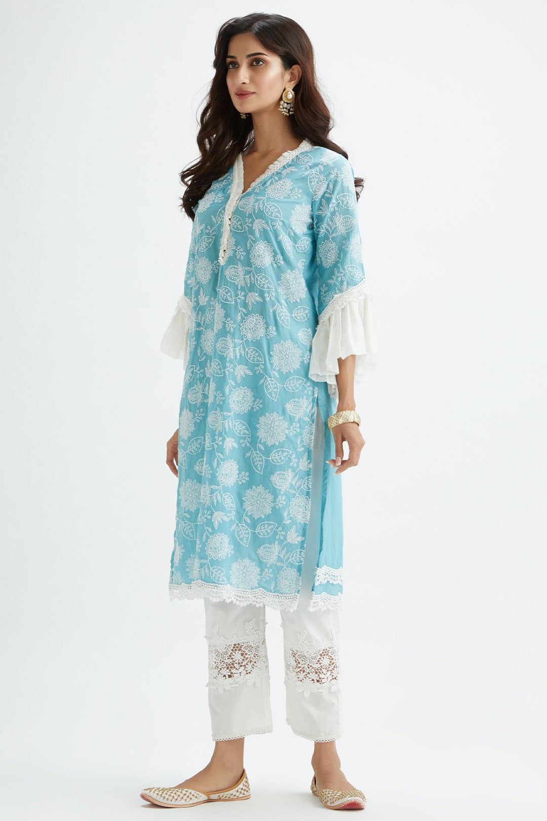 Mulmul Supima Cotton Dunlin Teal Kurta
