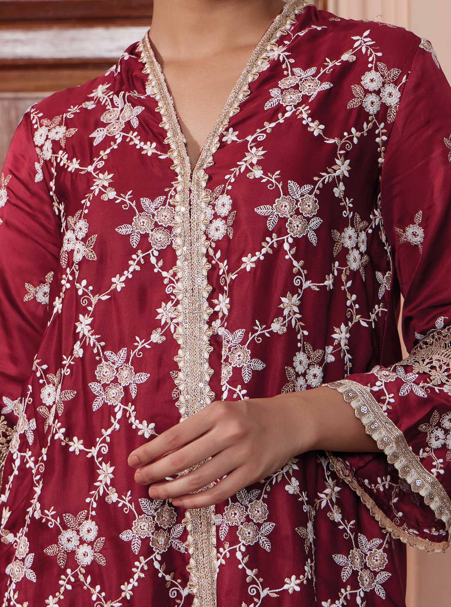 Dvija Cupro Wine Kurta Set
