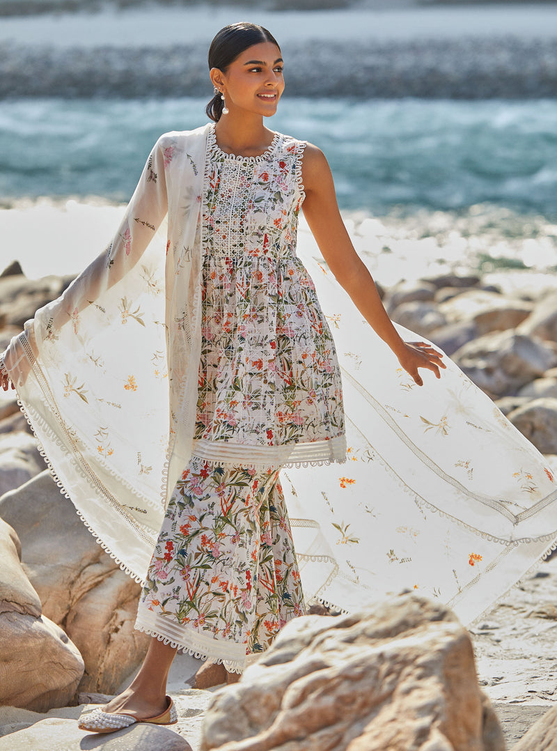 Mulmul Supima Cotton Elora White Kurta