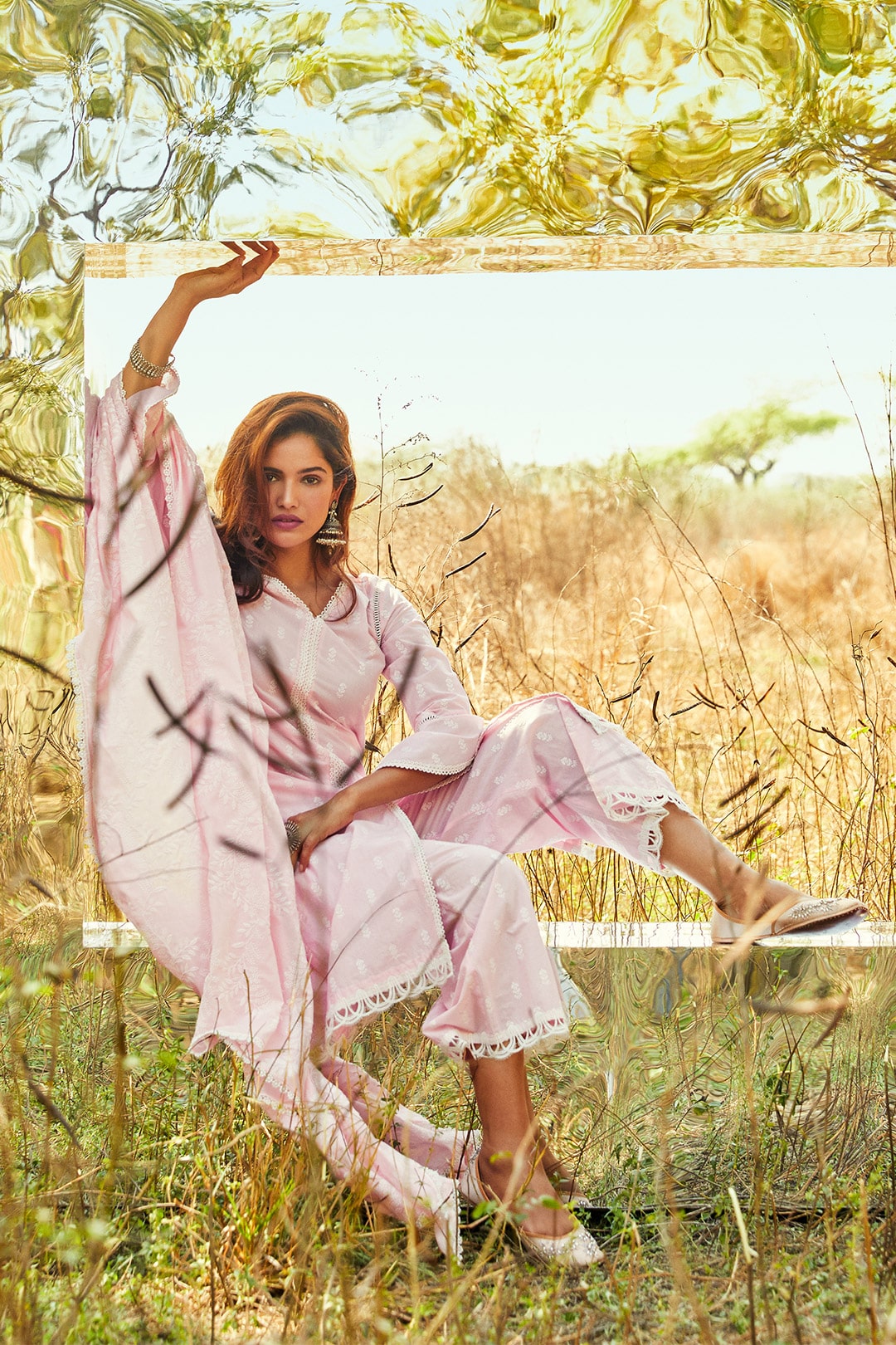 Escapade Supima Cotton Pink Kurta with Palazzo Set