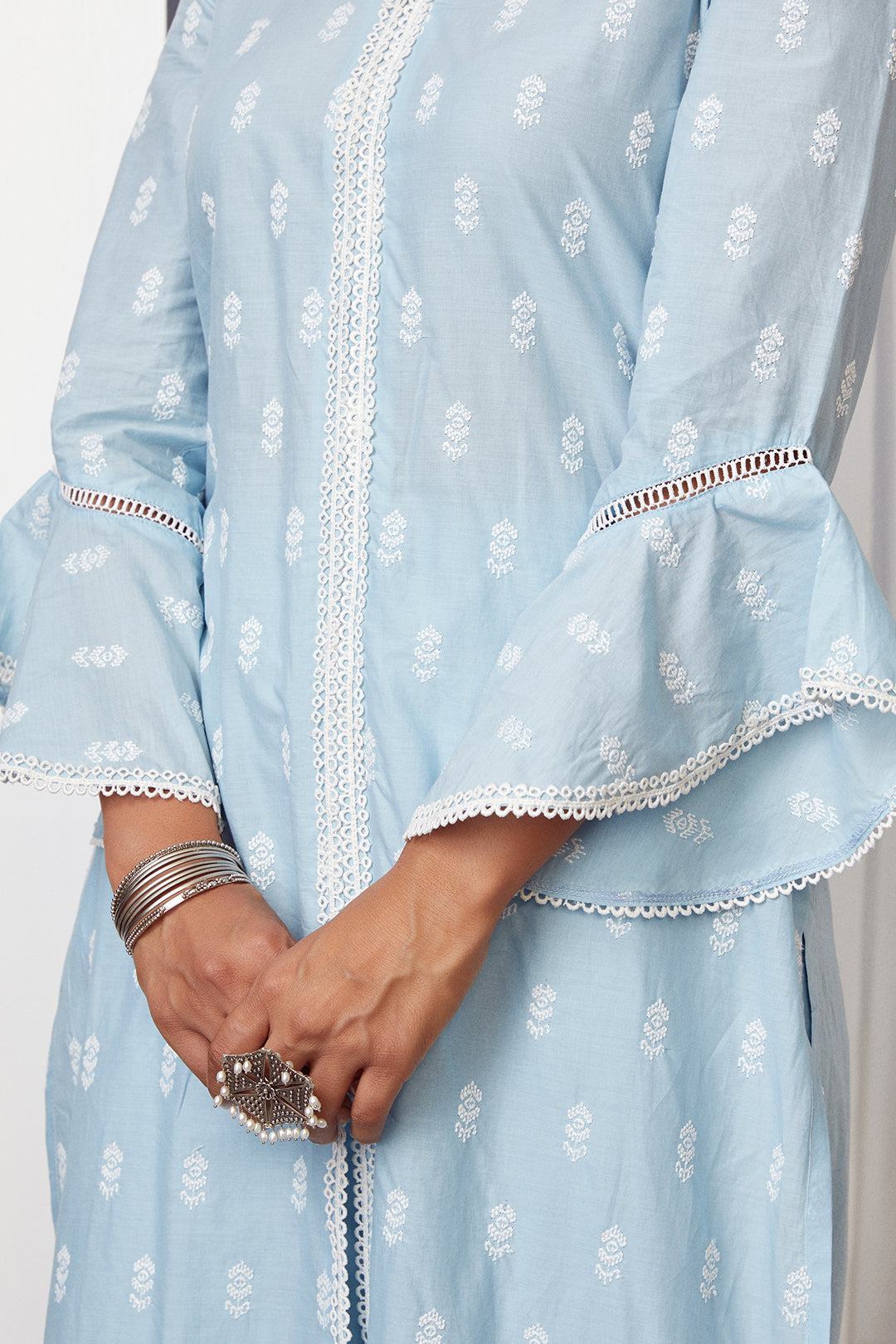 Escapade Supima Cotton Light Blue Kurta with Palazzo Set