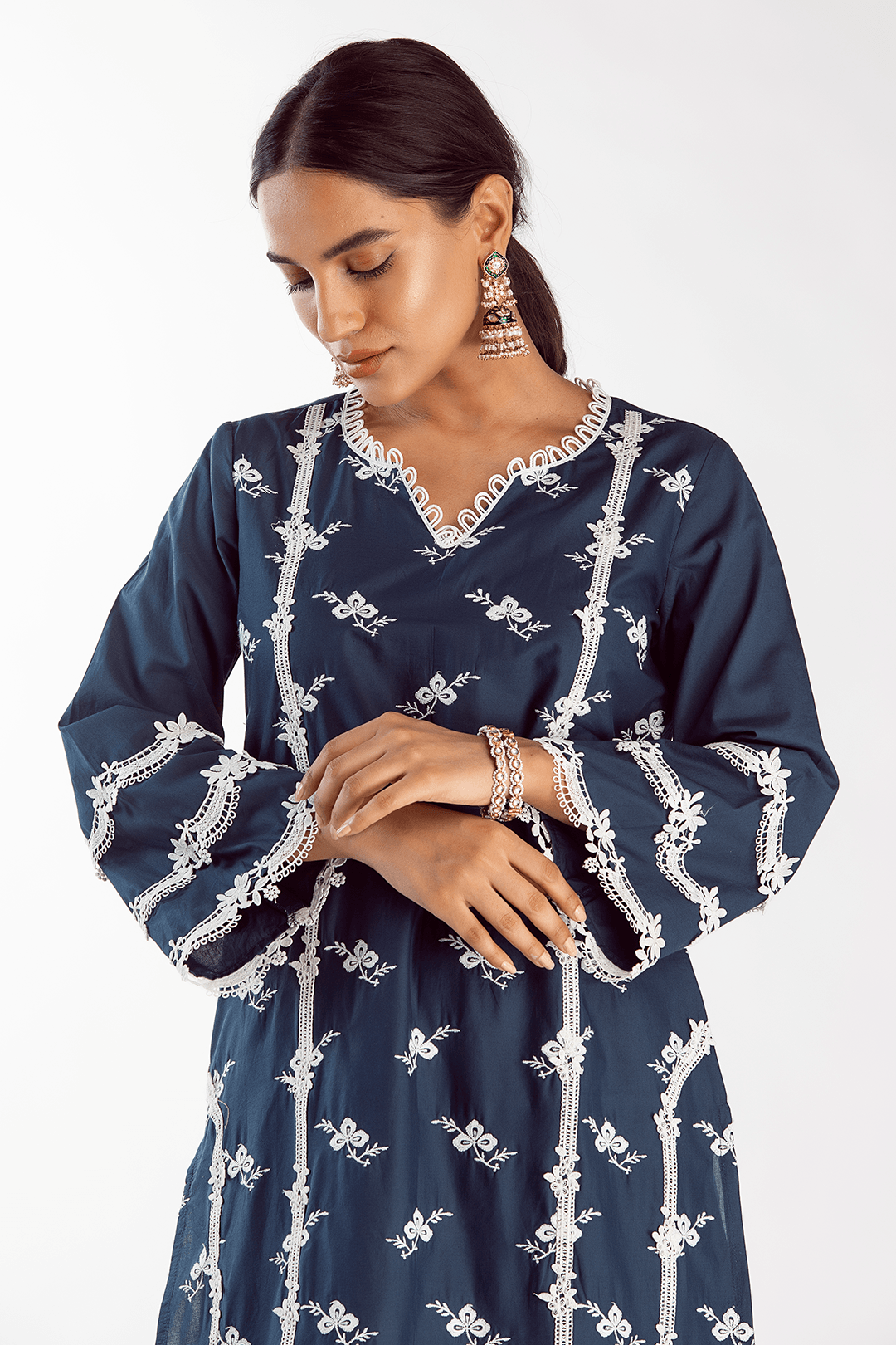 Mulmul Supima Cotton Eternity Navy Kurta