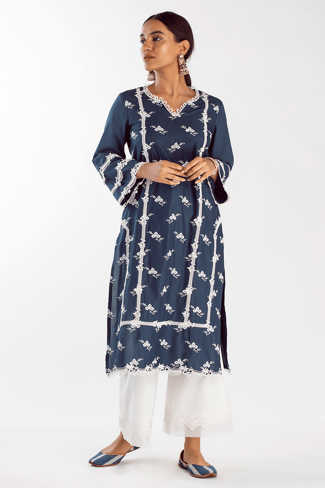 Mulmul Supima Cotton Eternity Navy Kurta