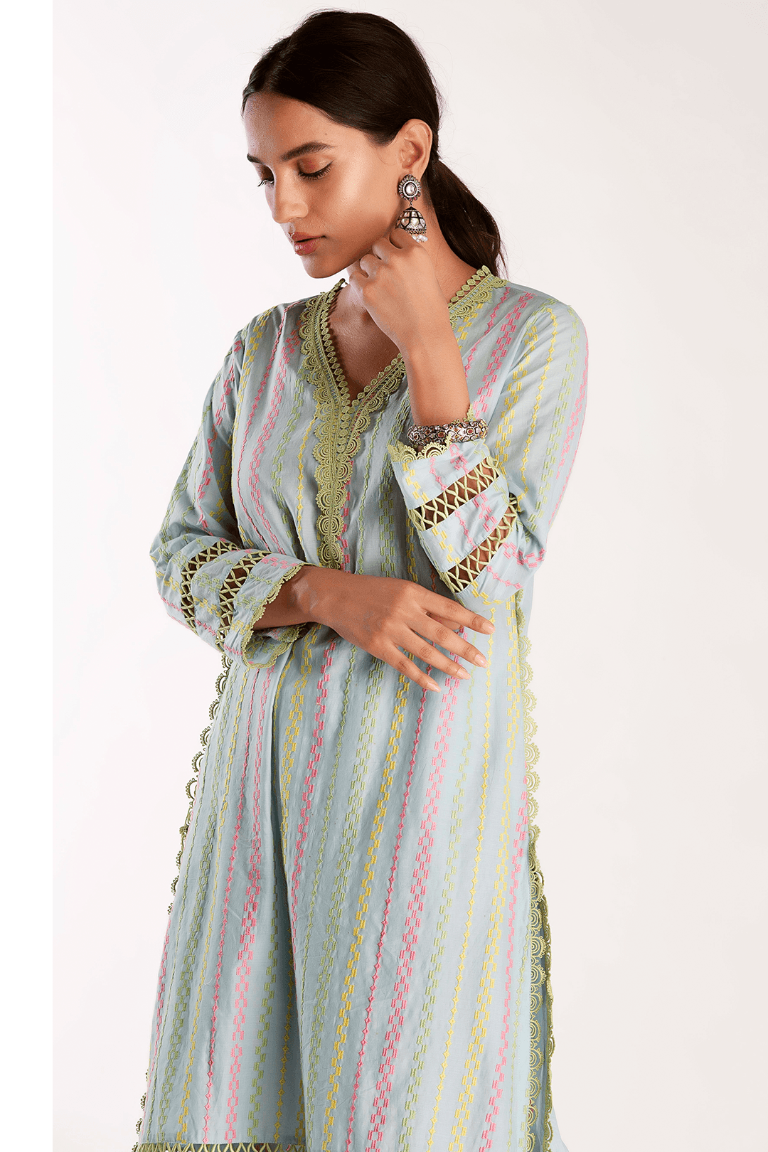 Mulmul Supima Cotton Eva Light Blue Kurta
