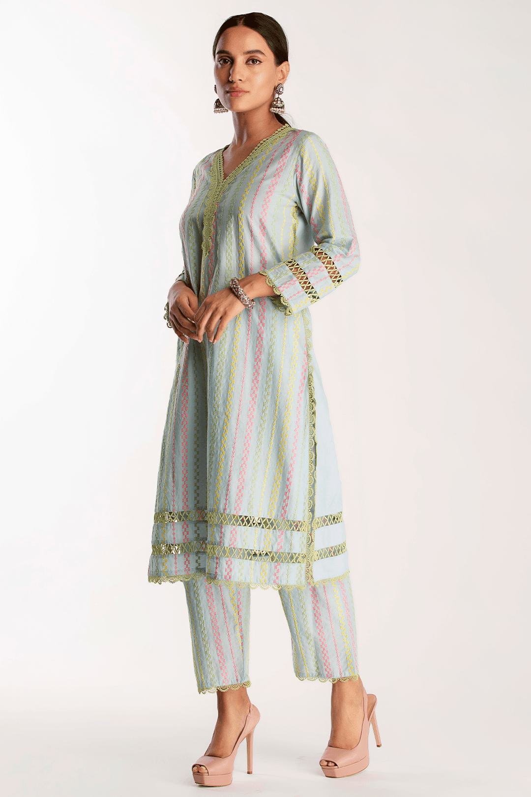 Mulmul Supima Cotton Eva Light Blue Kurta
