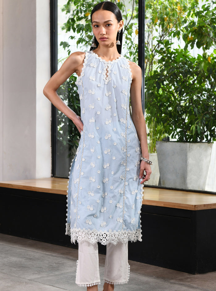 Mulmul Supima Cotton Evie Kurta Blue