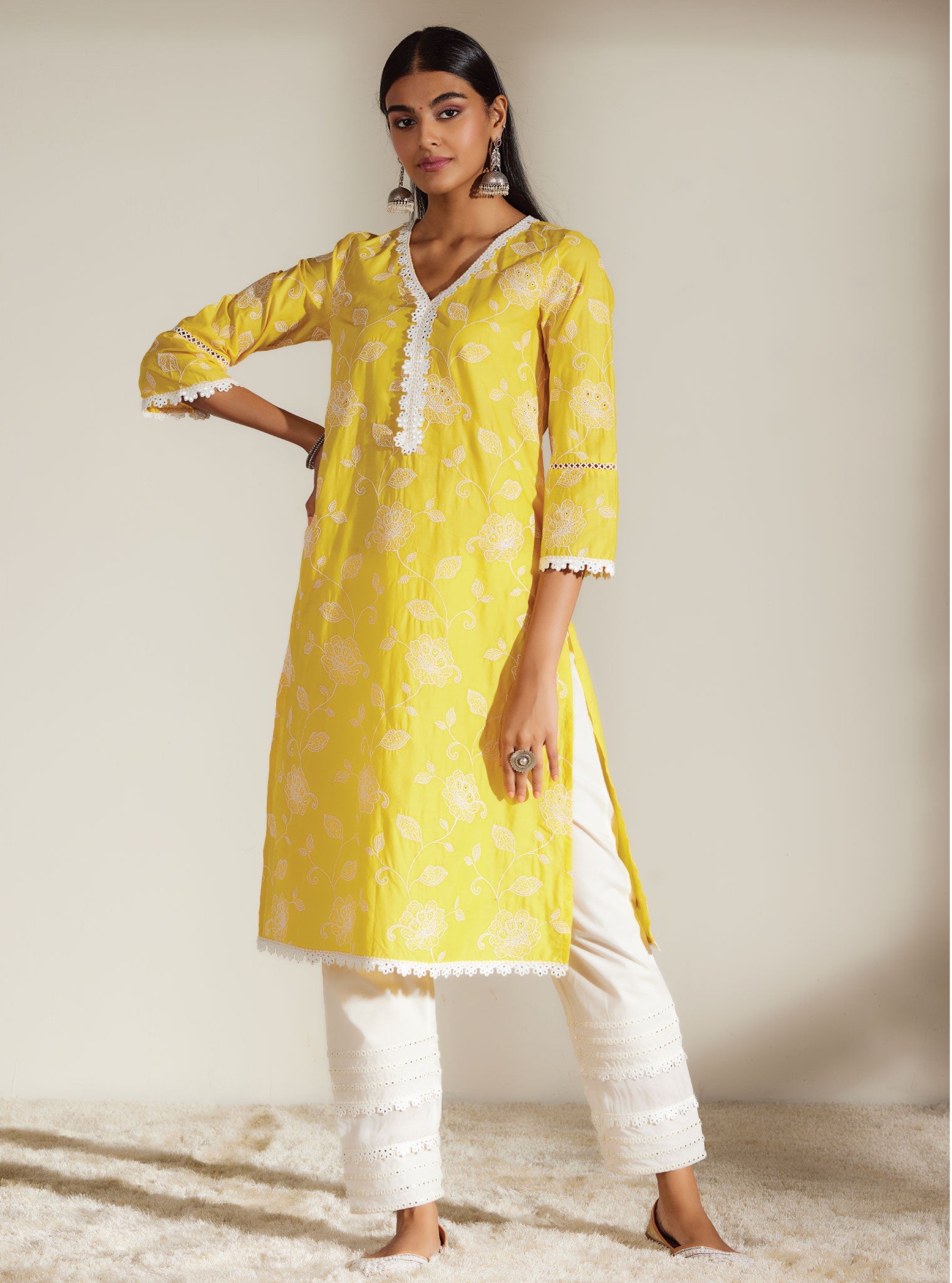 Mulmul Supima Cotton Ezra Mango Kurta